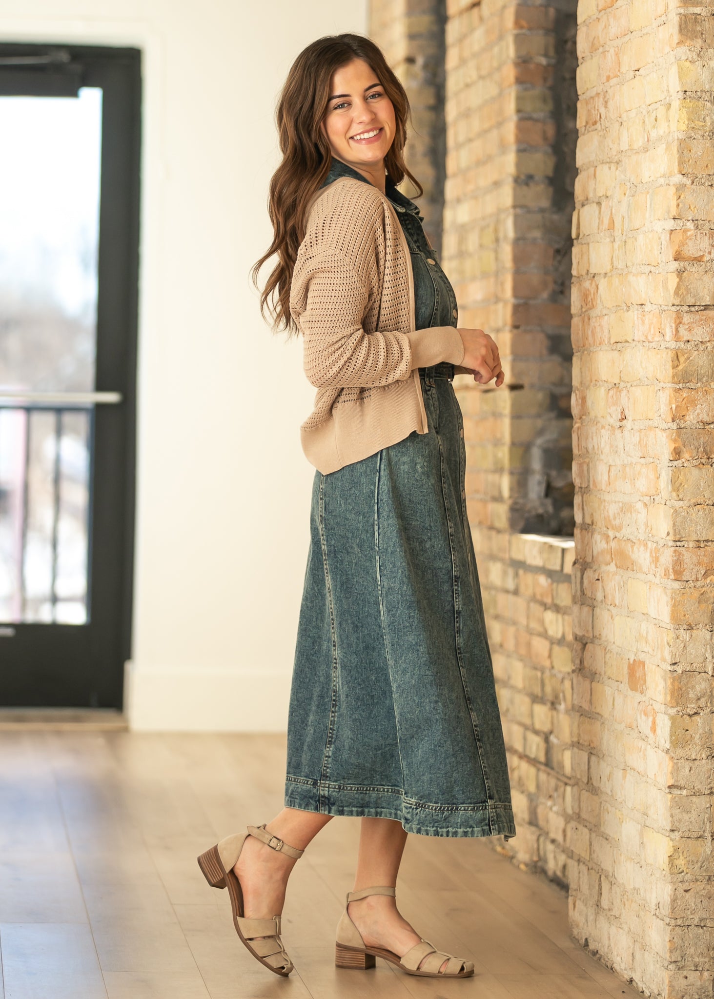 Tate Crochet Open Knit Cardigan in Beige