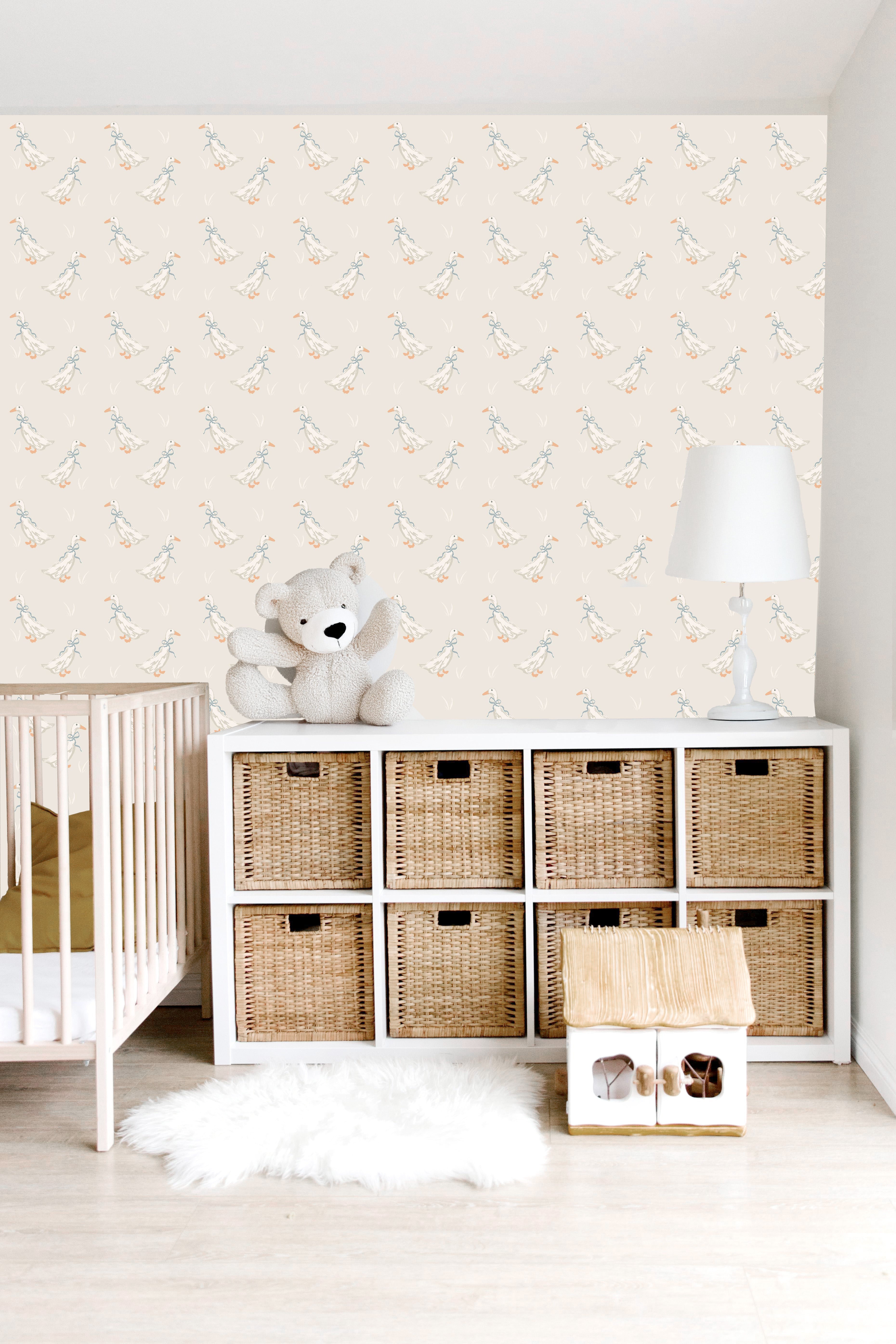 Gable Removable Wallpaper in Sage Green and White