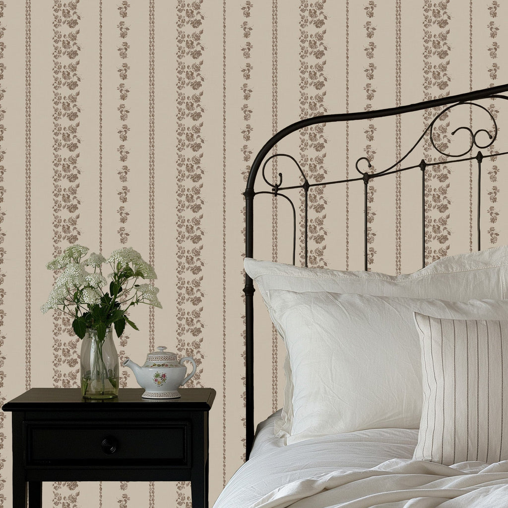 Roselle Stripe Removable Wallpaper in Brown and Cream