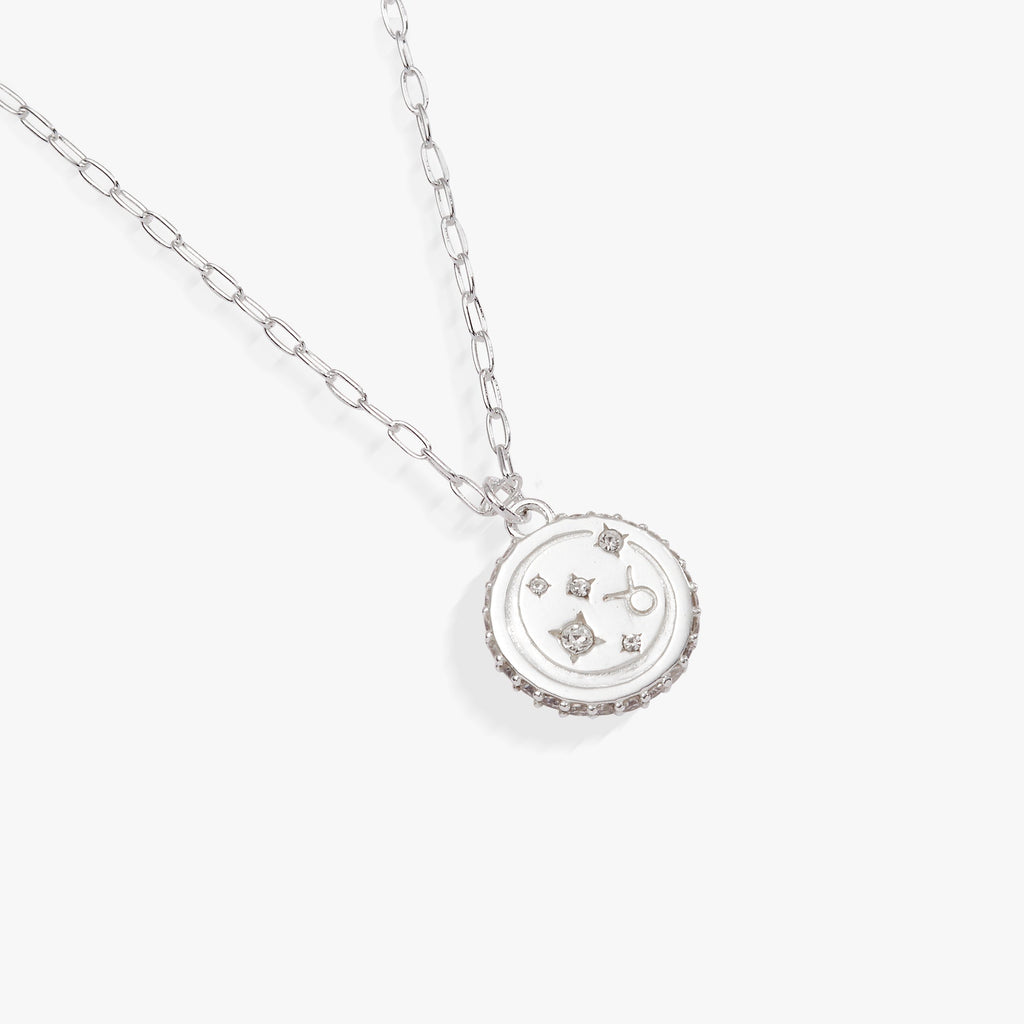 Taurus Zodiac Pendant Necklace with Crystal Accents in Gold Tone