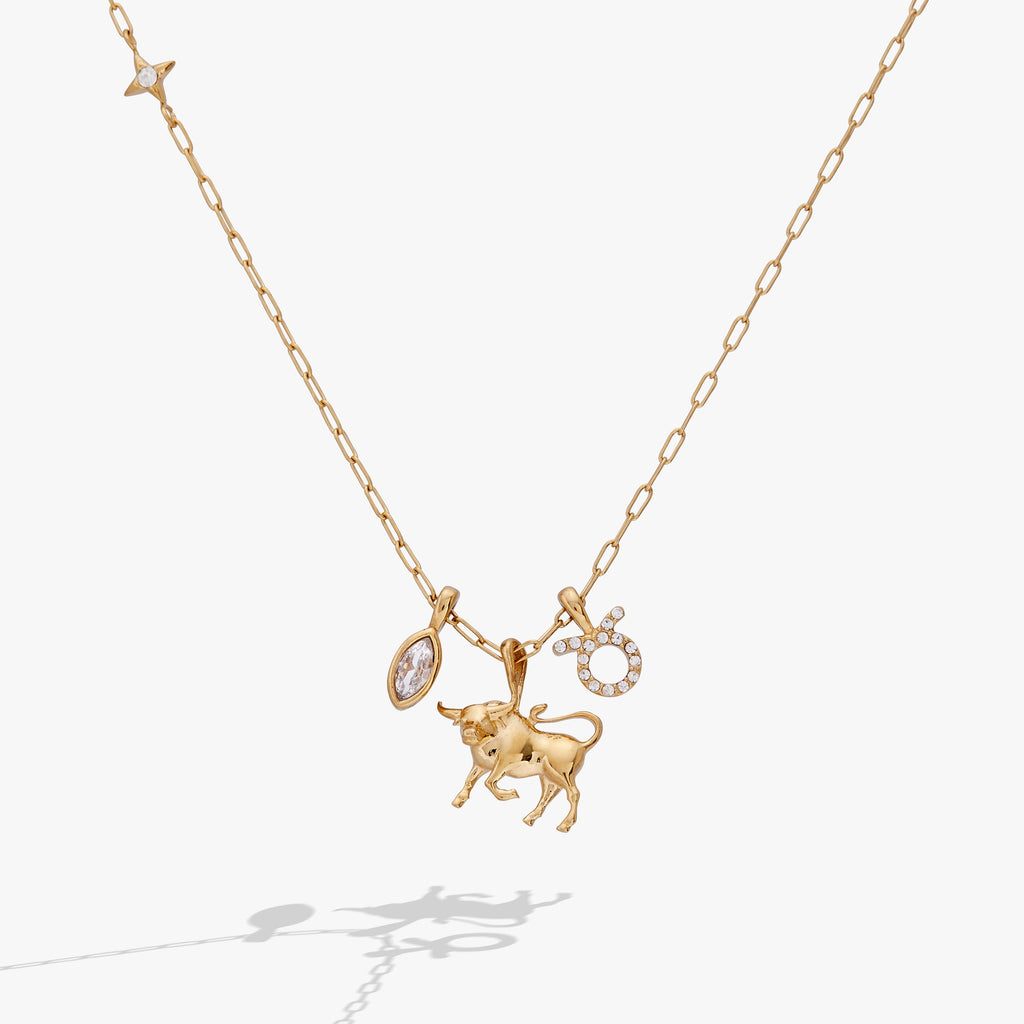 Taurus zodiac charm necklace in gold-plated stainless steel with bull emblem
