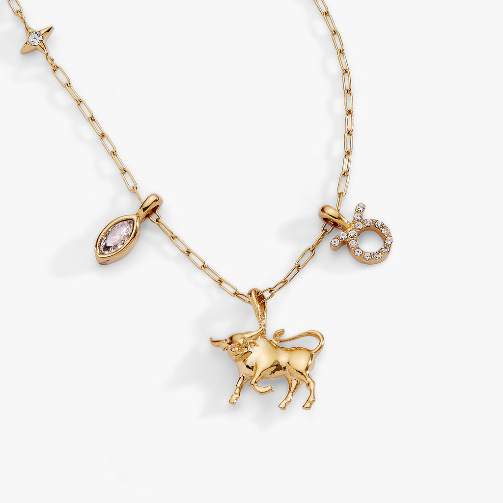Taurus Zodiac Charm Cluster Necklace in Gold-Plated Steel