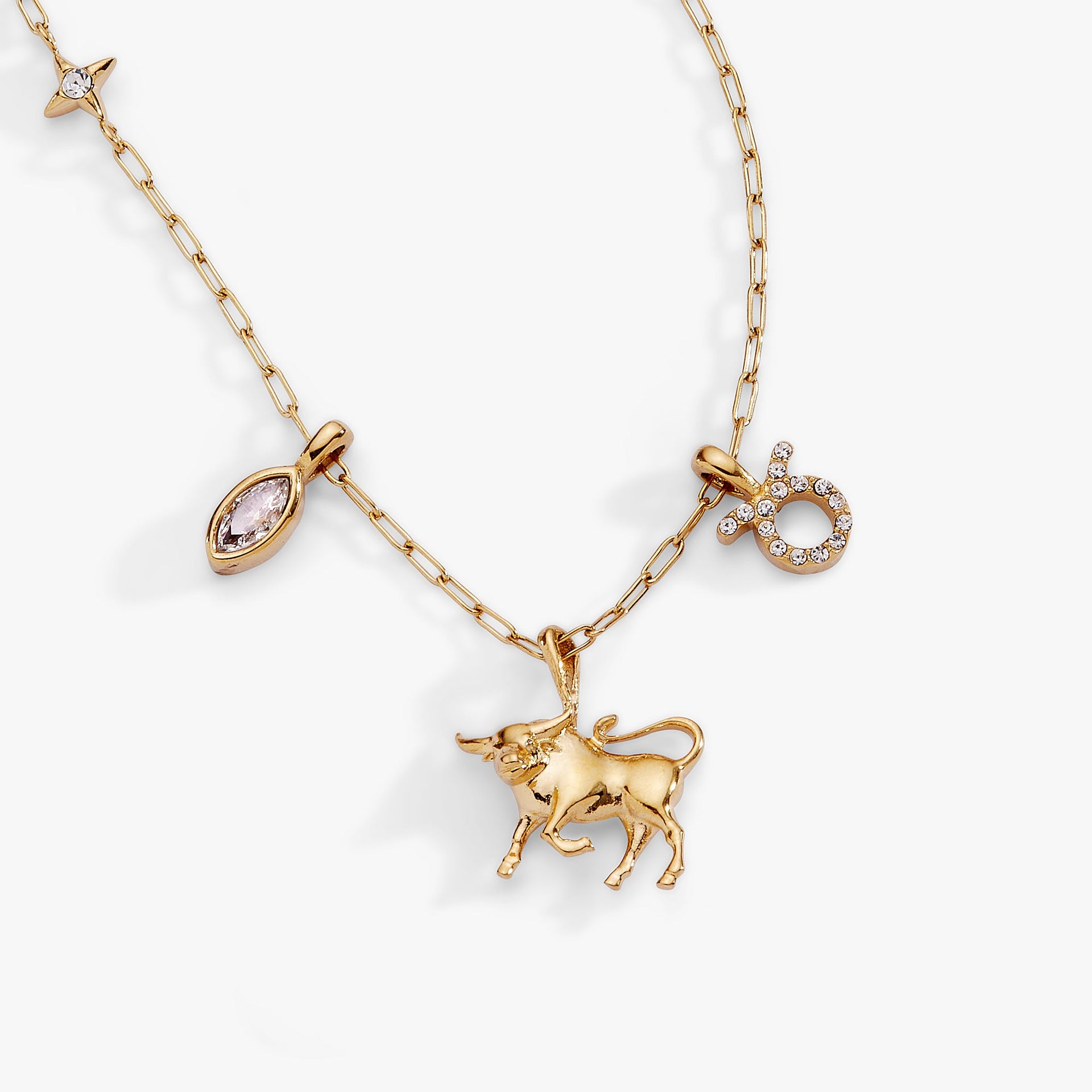 Taurus Zodiac Charm Cluster Necklace in Gold-Plated Steel
