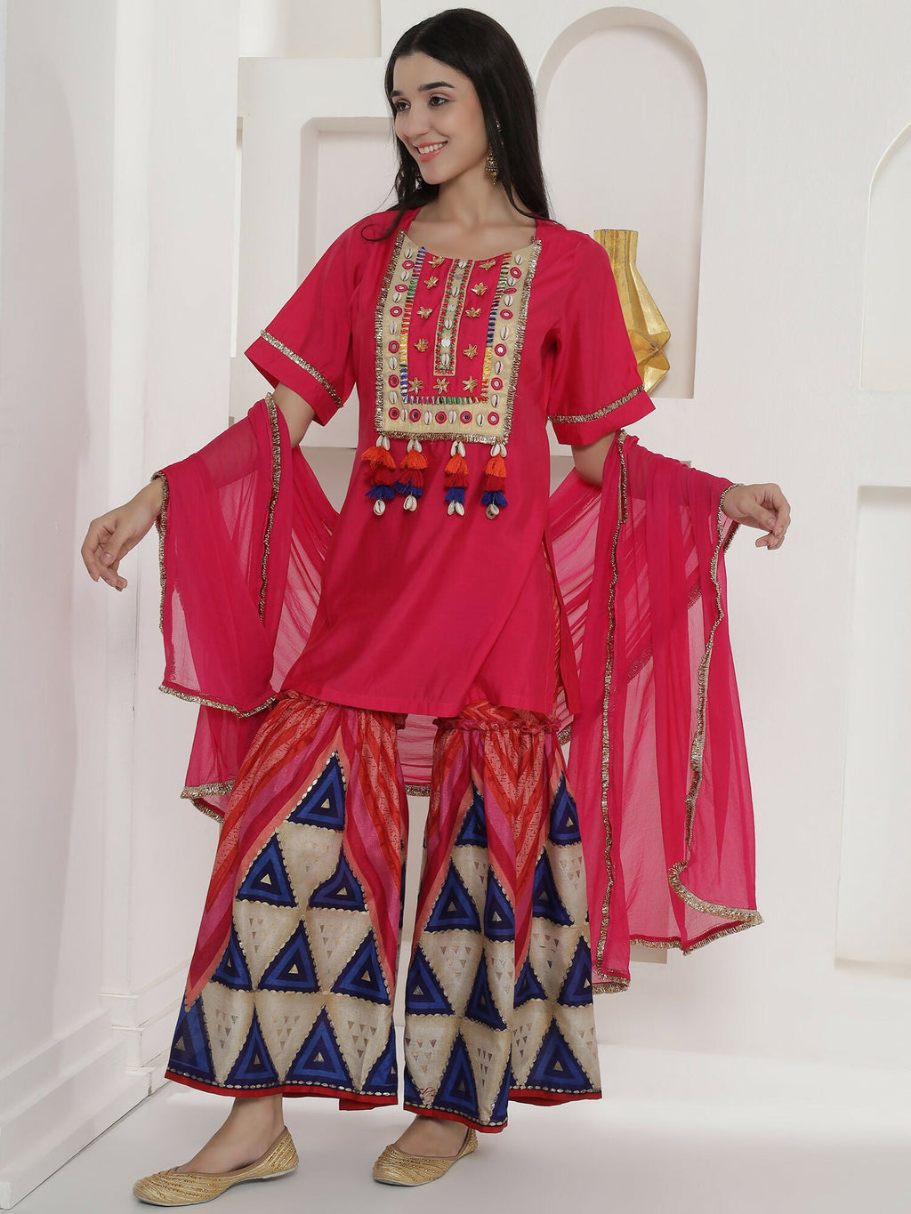 Pink Muslin Sharara Suit Set for Traditional Festive Wear
