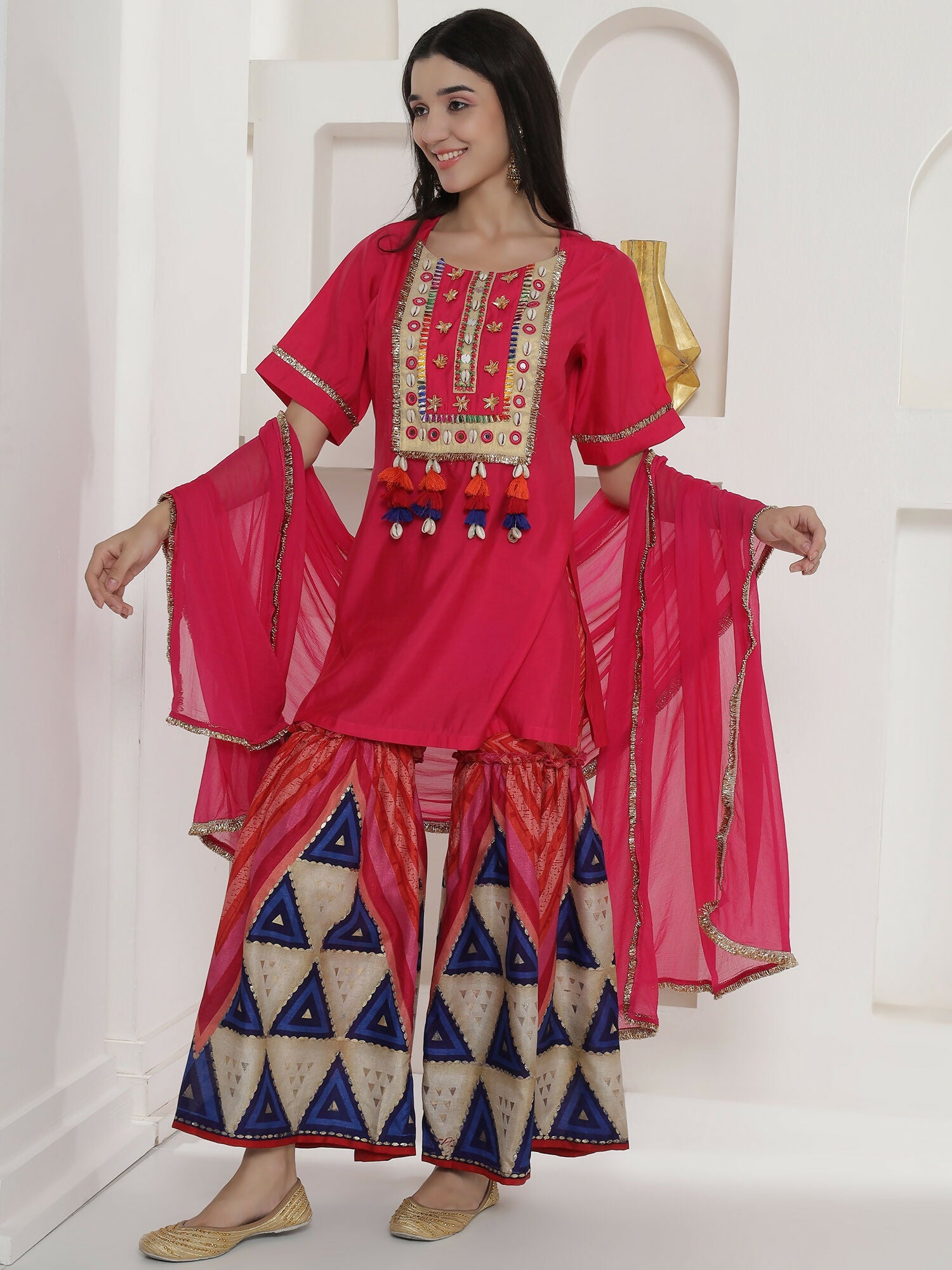 Pink Muslin Sharara Suit Set for Traditional Festive Wear