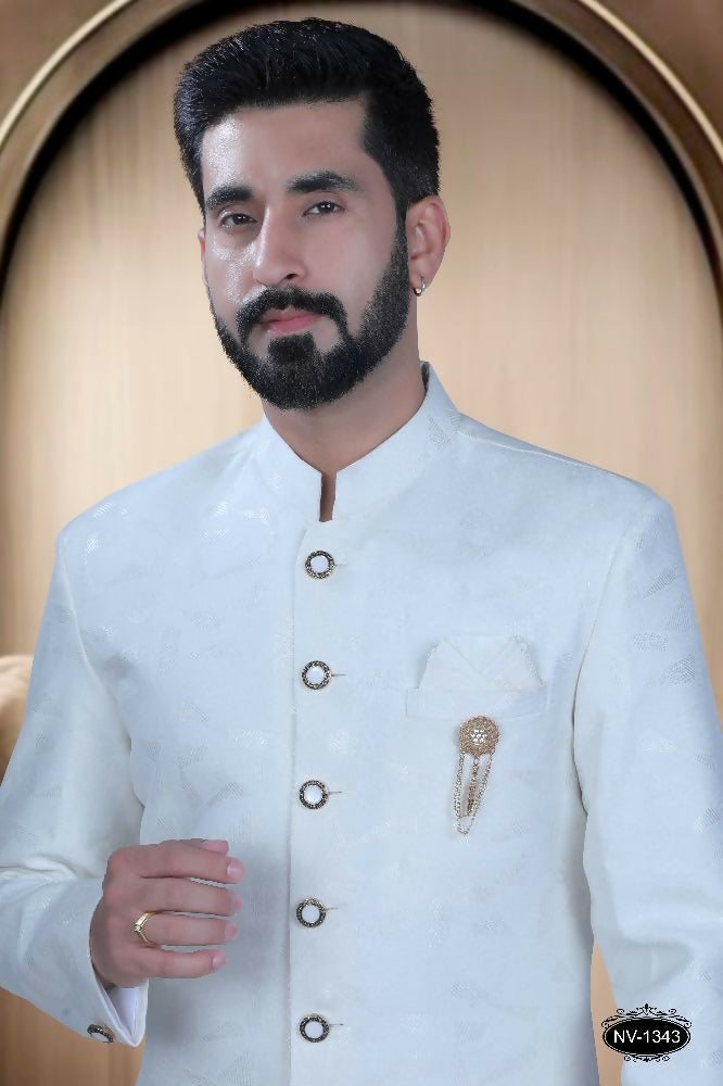 Classic Boys White TR Kurta and Polo Pyjama Set for Special Occasions