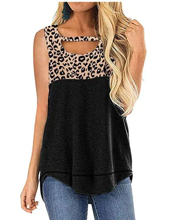 Women's Sleeveless Leopard Print Color Block Tank