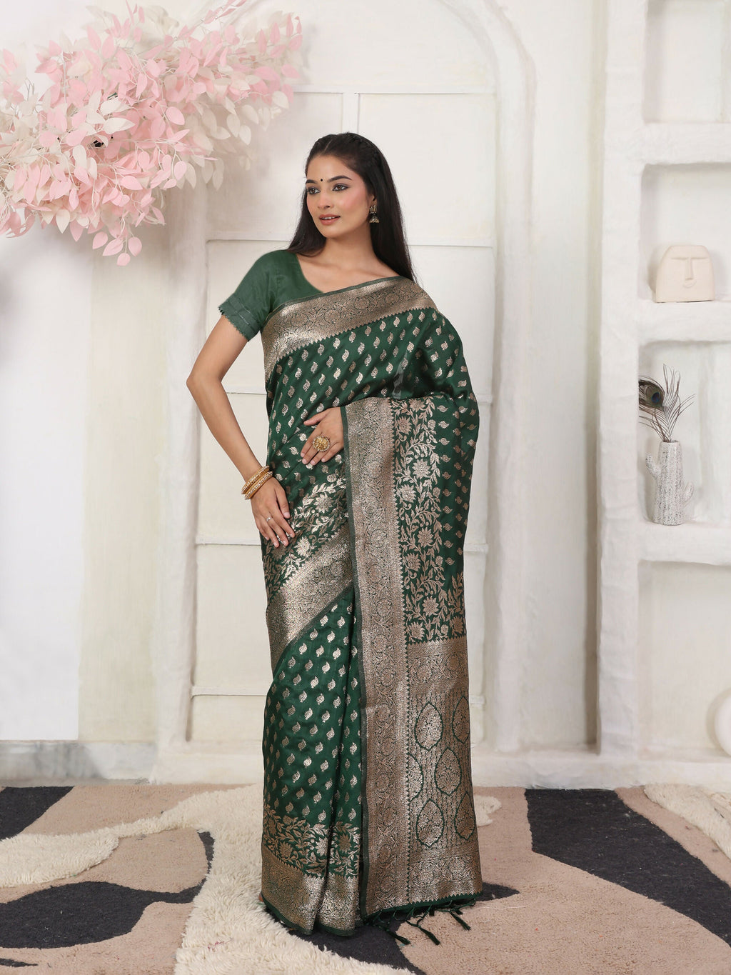 Classic Blue Lichi Silk saree with coordinating blouse piece
