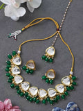 Handcrafted green Kundan stone necklace set with gold plated finish