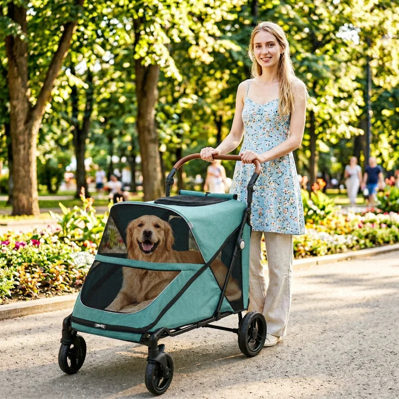 Dog Stroller for Large Dogs Up to 66 LBS with All-Terrain Spring Suspension, 8-Position Adjustable Handle