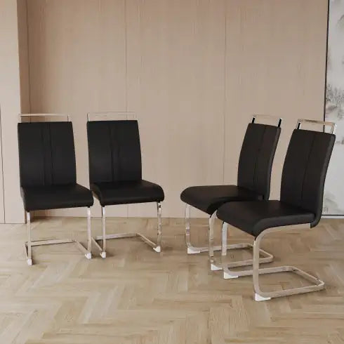 Modern Dining Chairs,PU Faux Leather High Back Upholstered Side Chair With C-shaped Tube Plating Metal Legs For Dining Room Kitchen Vanity Patio Club Guest Office Chair Set Of 4
