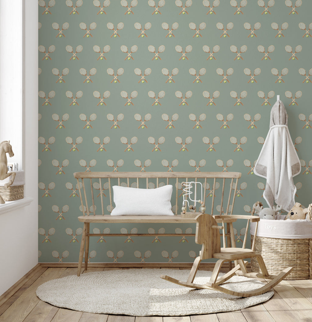 Deuce Wallpaper: Preppy Vintage-Inspired Sage, Pink & Beige Decor
