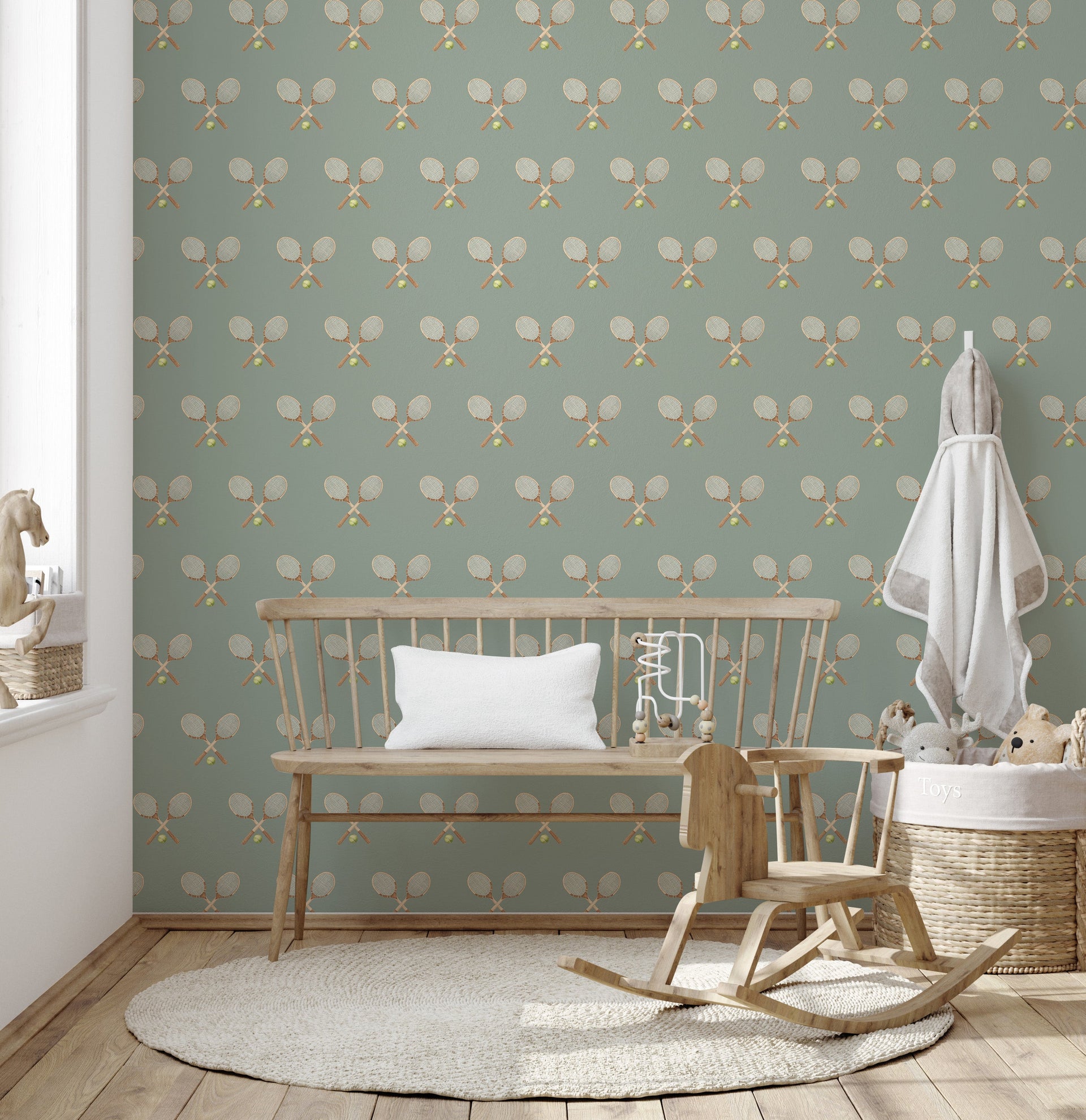 Deuce Wallpaper: Preppy Vintage-Inspired Sage, Pink & Beige Decor