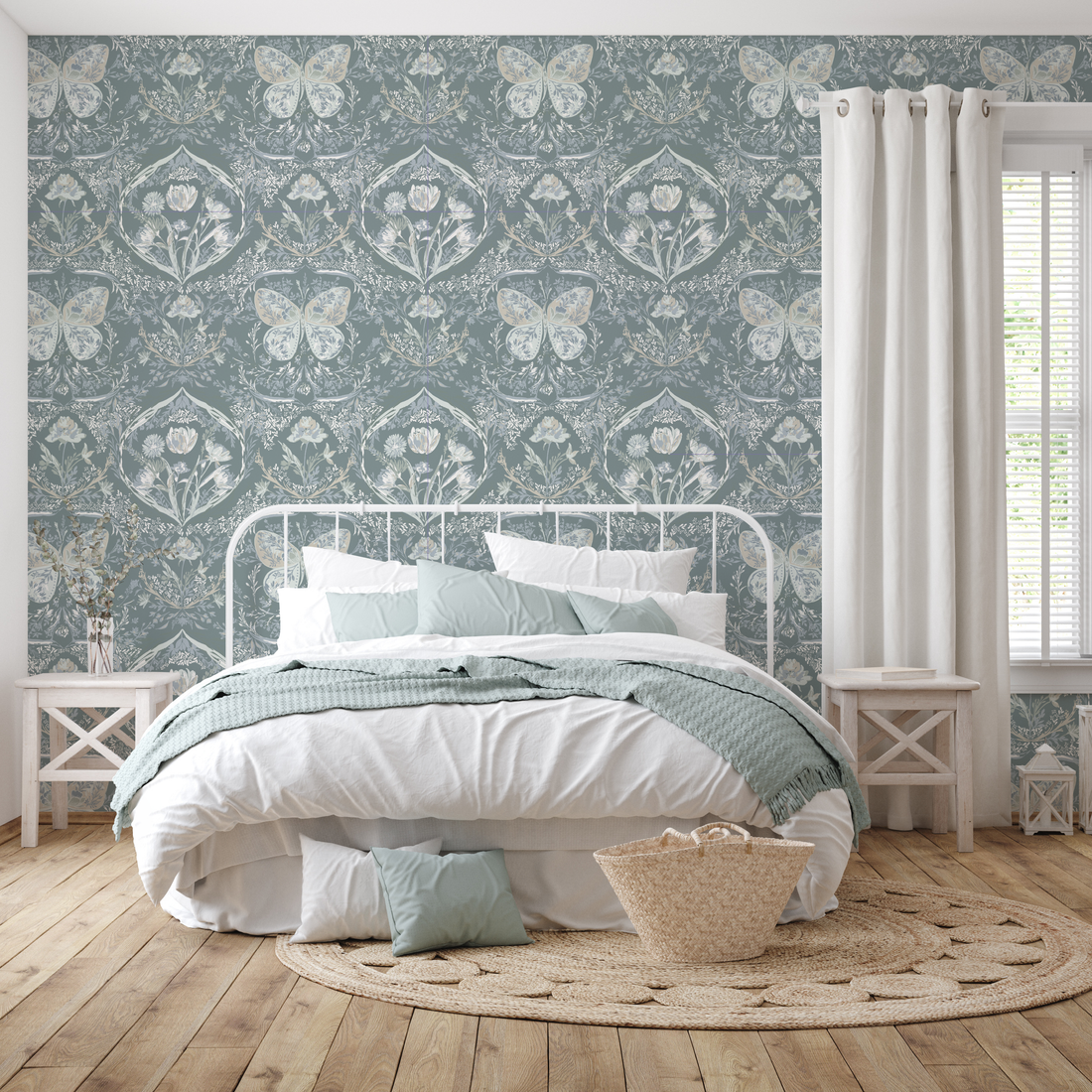 Cami Romantic Floral Removable Wallpaper in Dusty Blue and Sage