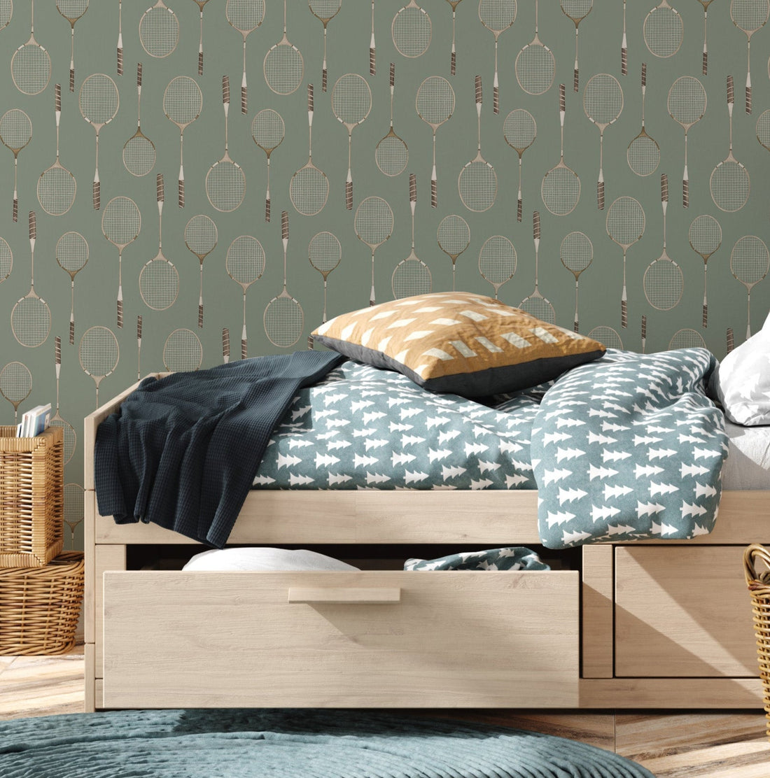 Decker Removable Wallpaper in Sage-Green, White and Brown