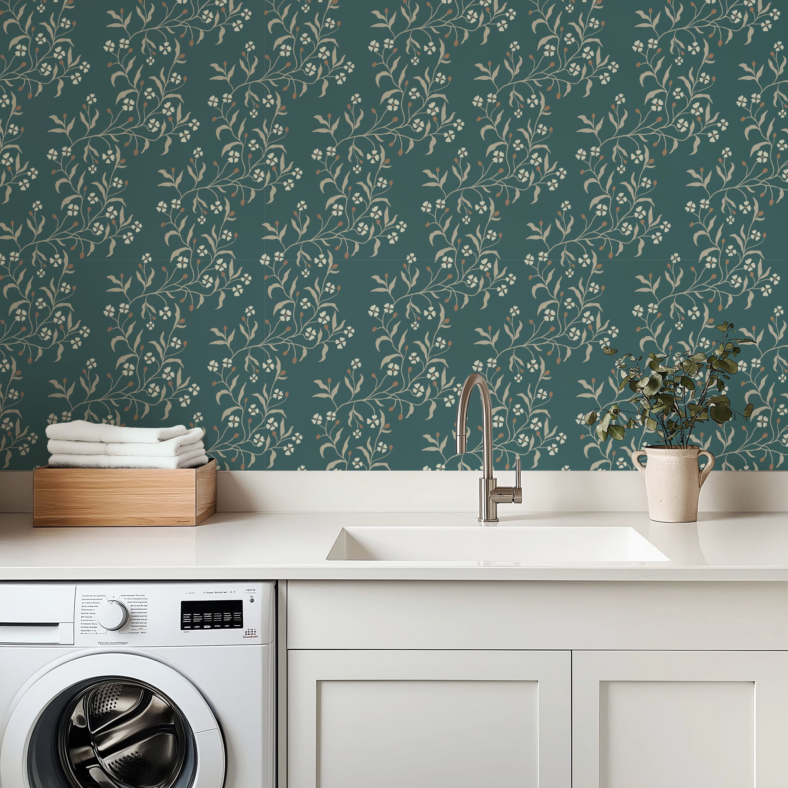 Rainey Floral Botanical Wallpaper in Sage Green and Dusty Pink