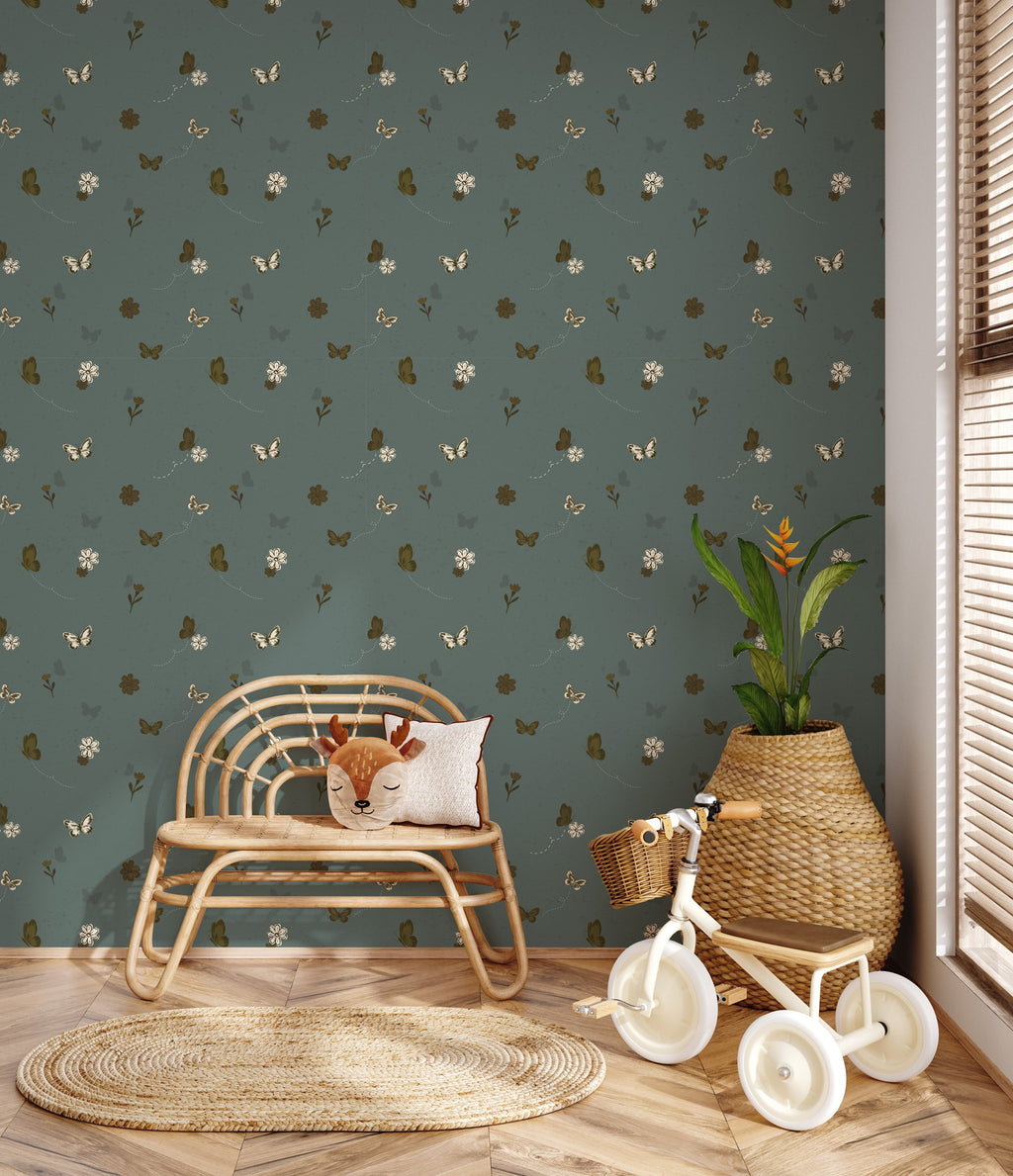 Marlo Floral Wallpaper in Pink and Sage-Green - Boho Nursery Decor