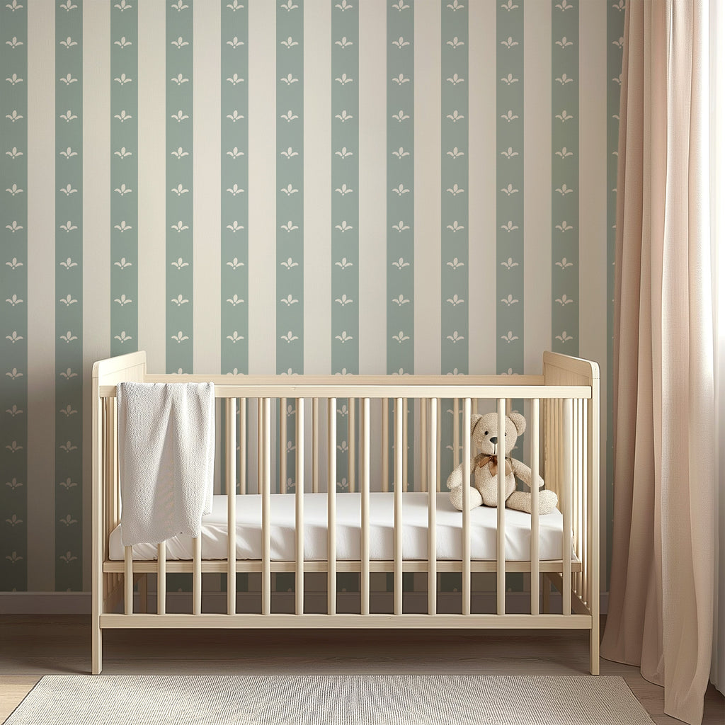Boden Striped Wallpaper in Beige, Gold, Blue and White
