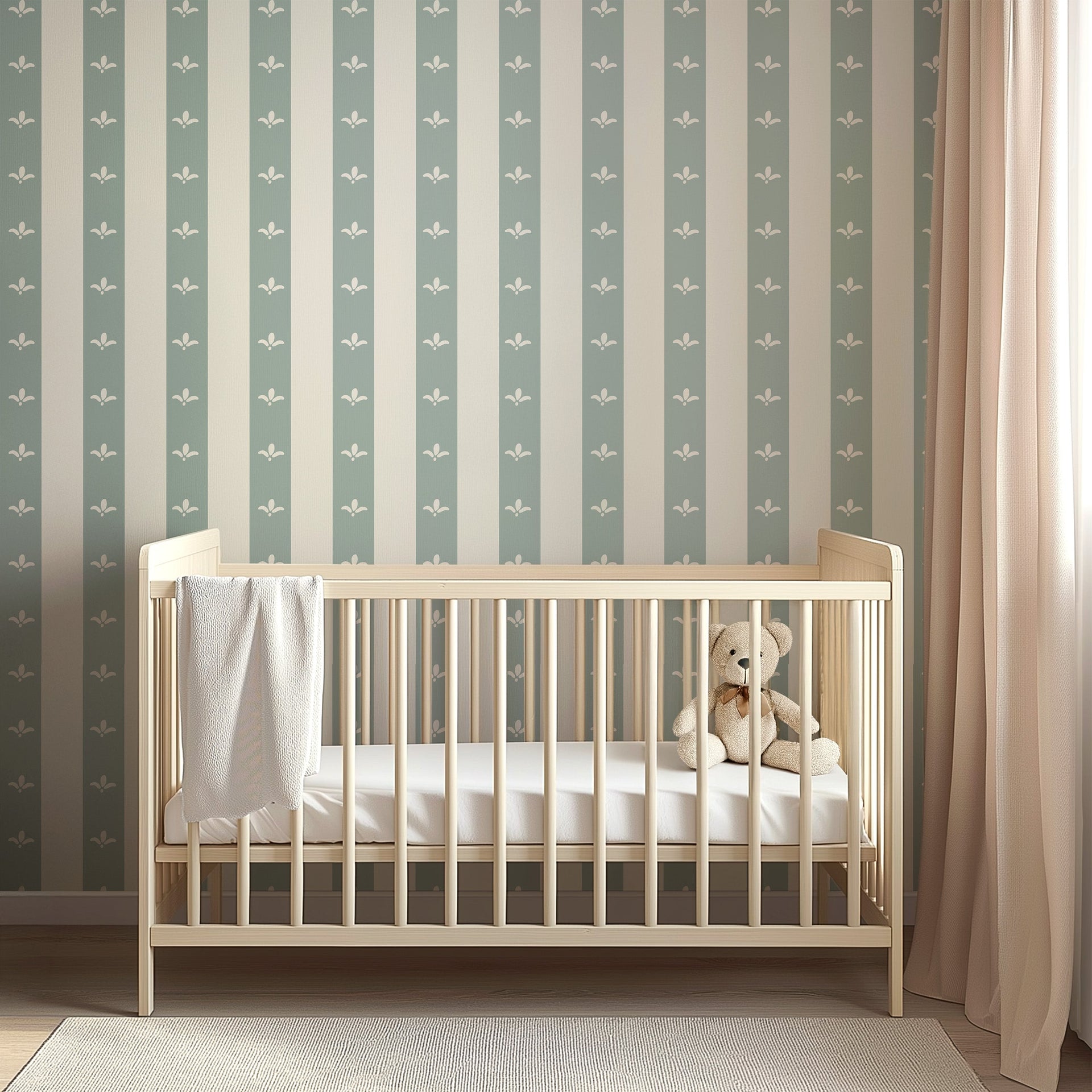 Boden Striped Wallpaper in Beige, Gold, Blue and White