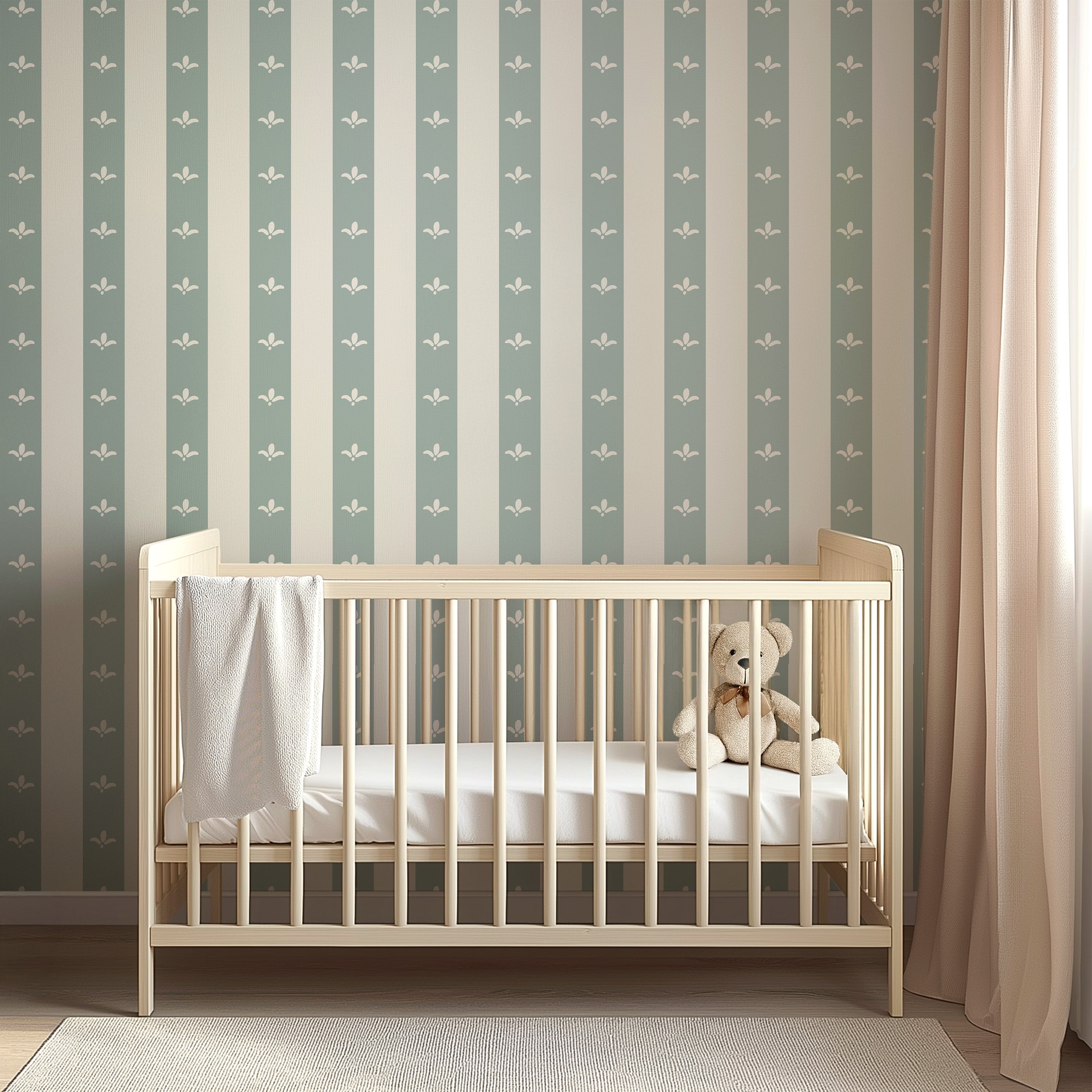 Boden Striped Wallpaper in Beige, Gold, Blue and White