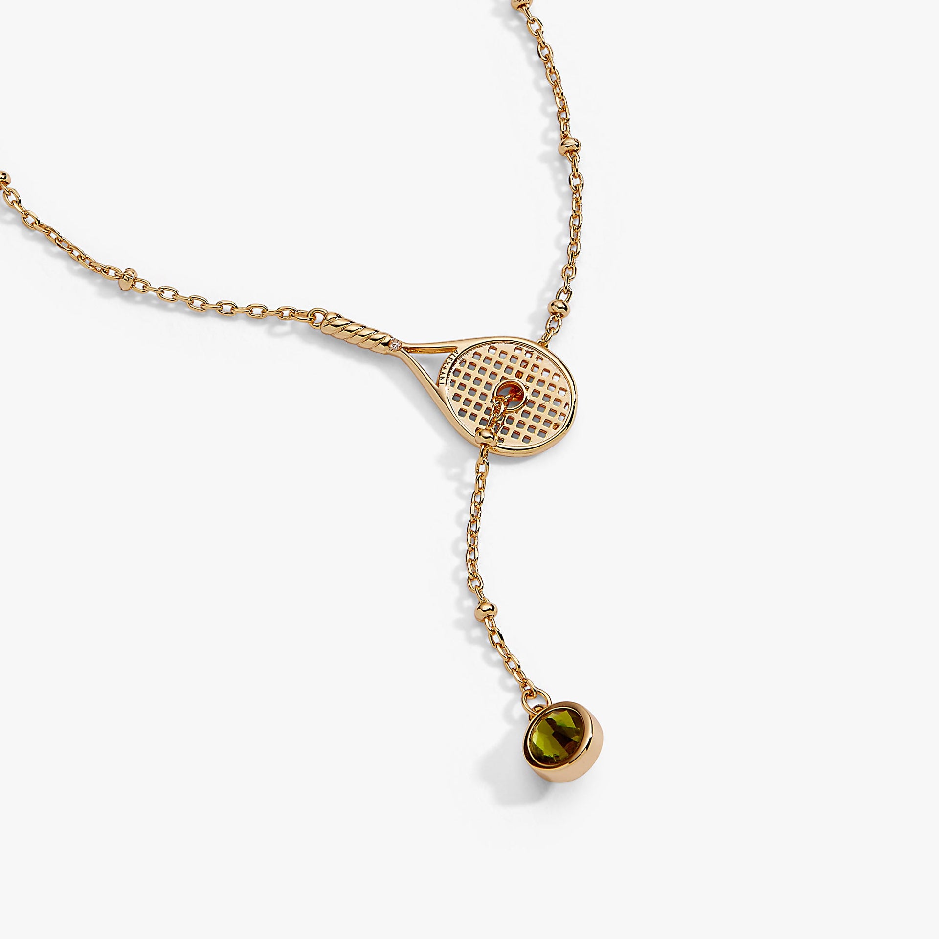 Tennis Racket Y-Necklace with Peridot Stone and Adjustable Chain