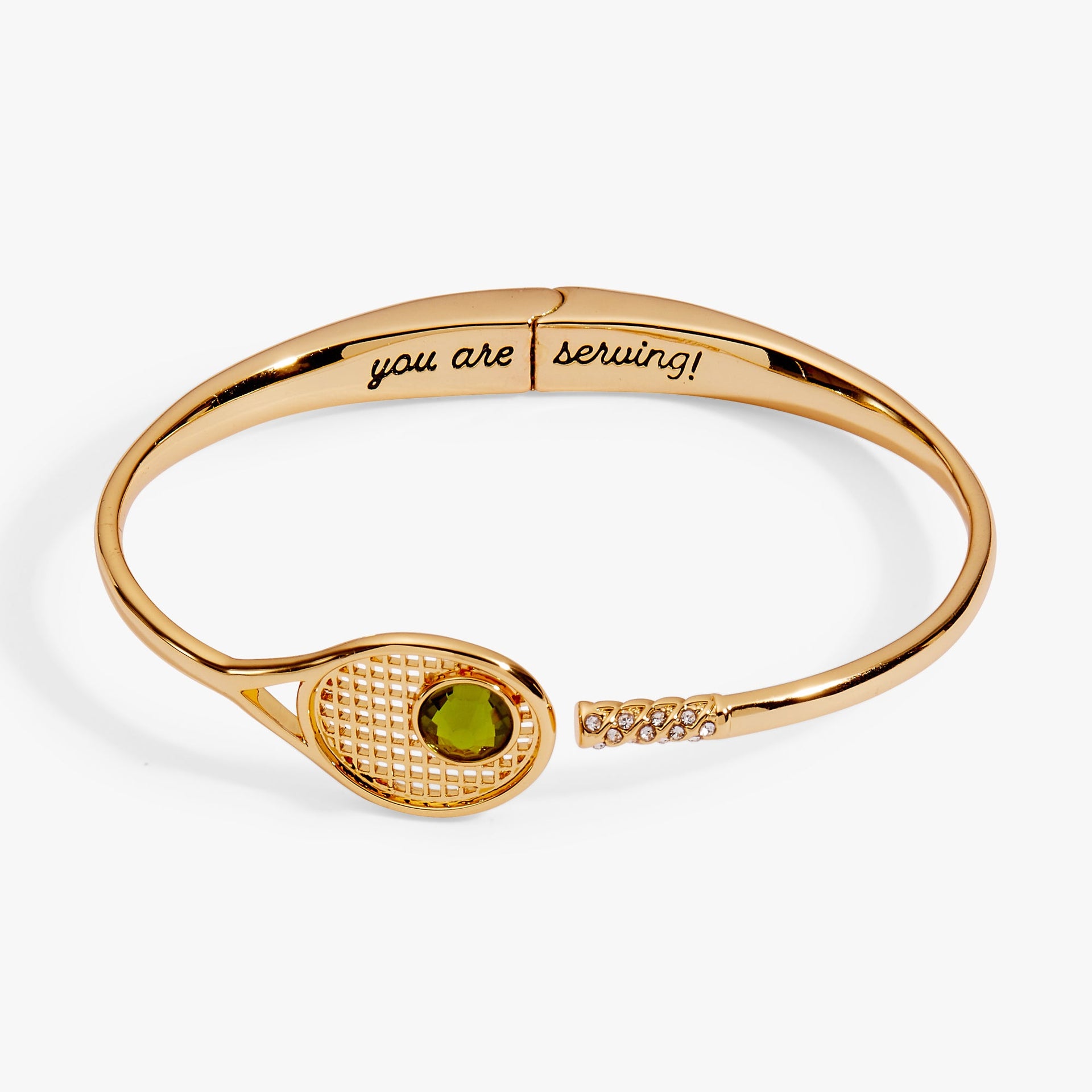 Tennis Racket Hinge Cuff Bracelet with Peridot and Crystals