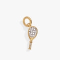 Bicolor gold and silver tennis racket charm with a round crystal accent, suitable for charm bracelets.