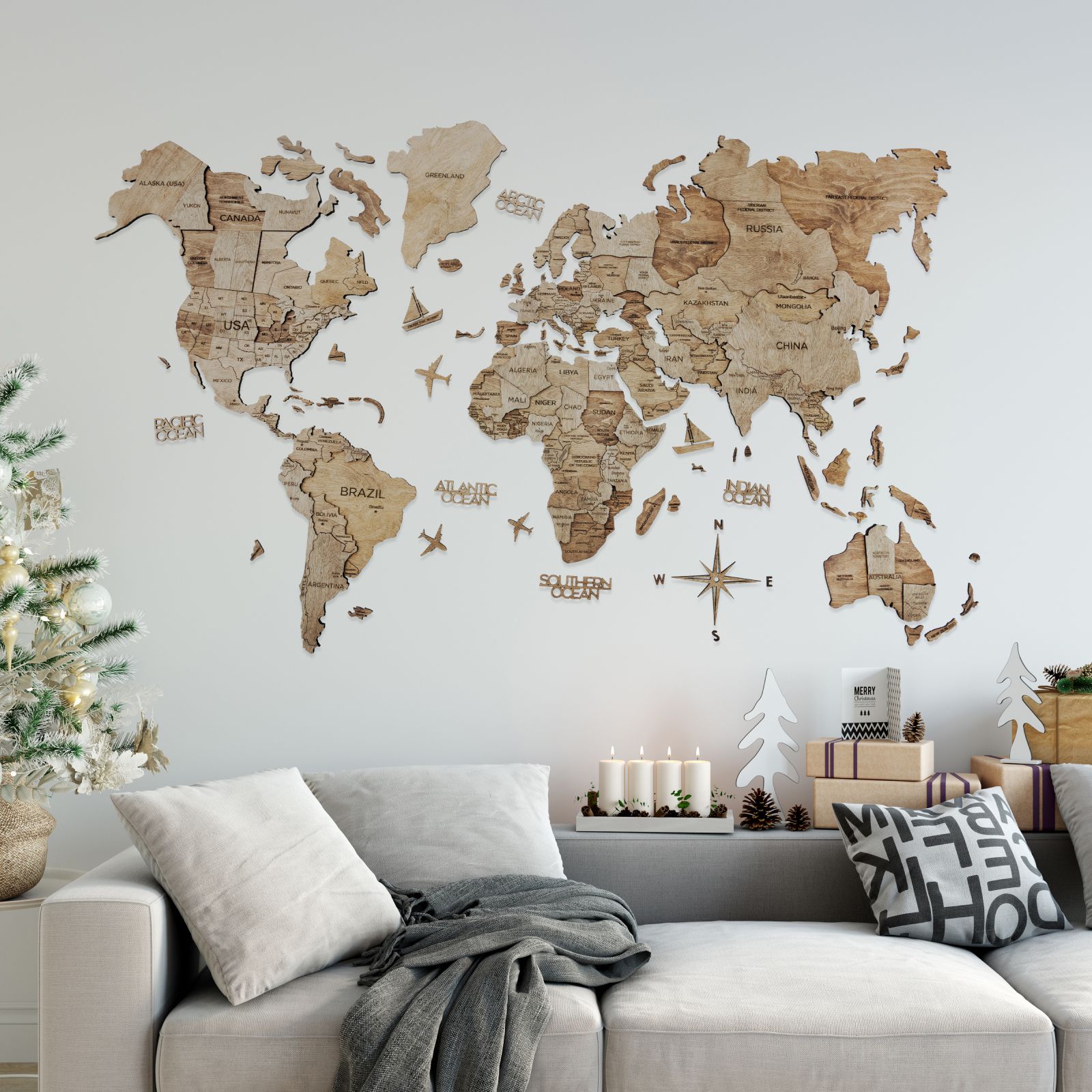 Terra Wooden Travel Map for Christmas and Home Decor