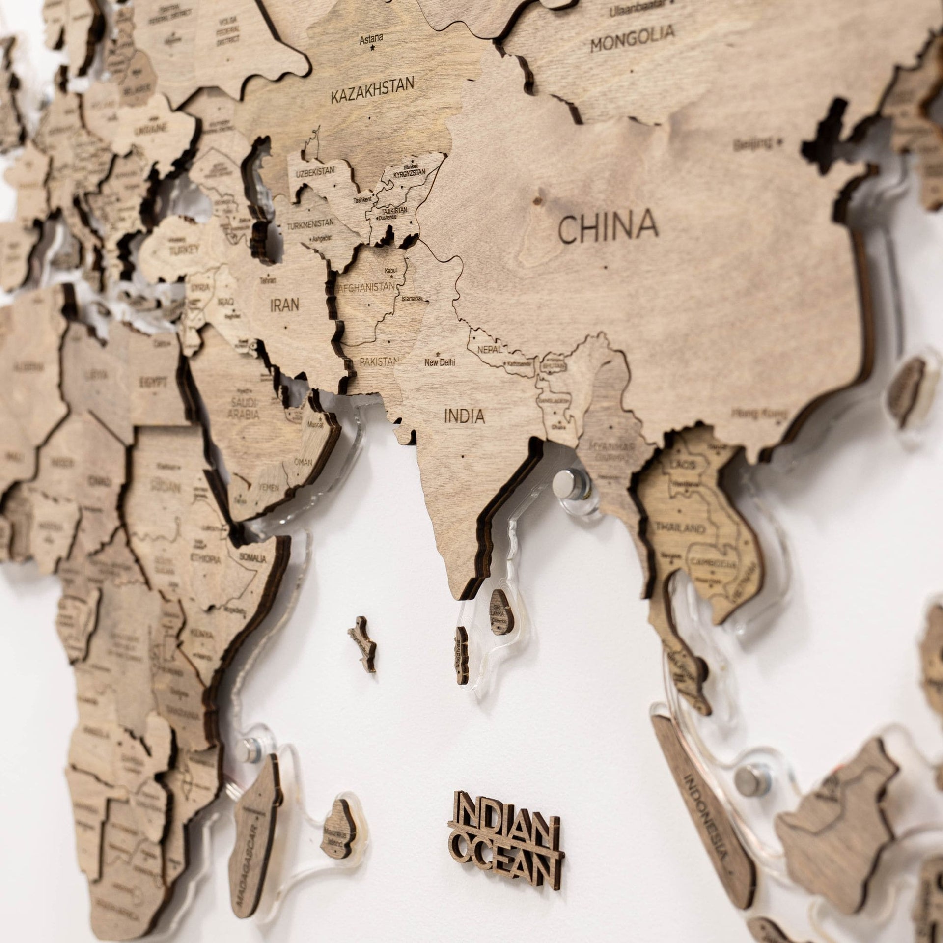 3D LED Wooden World Map 2.0 Terra Floating Wall Art Brown