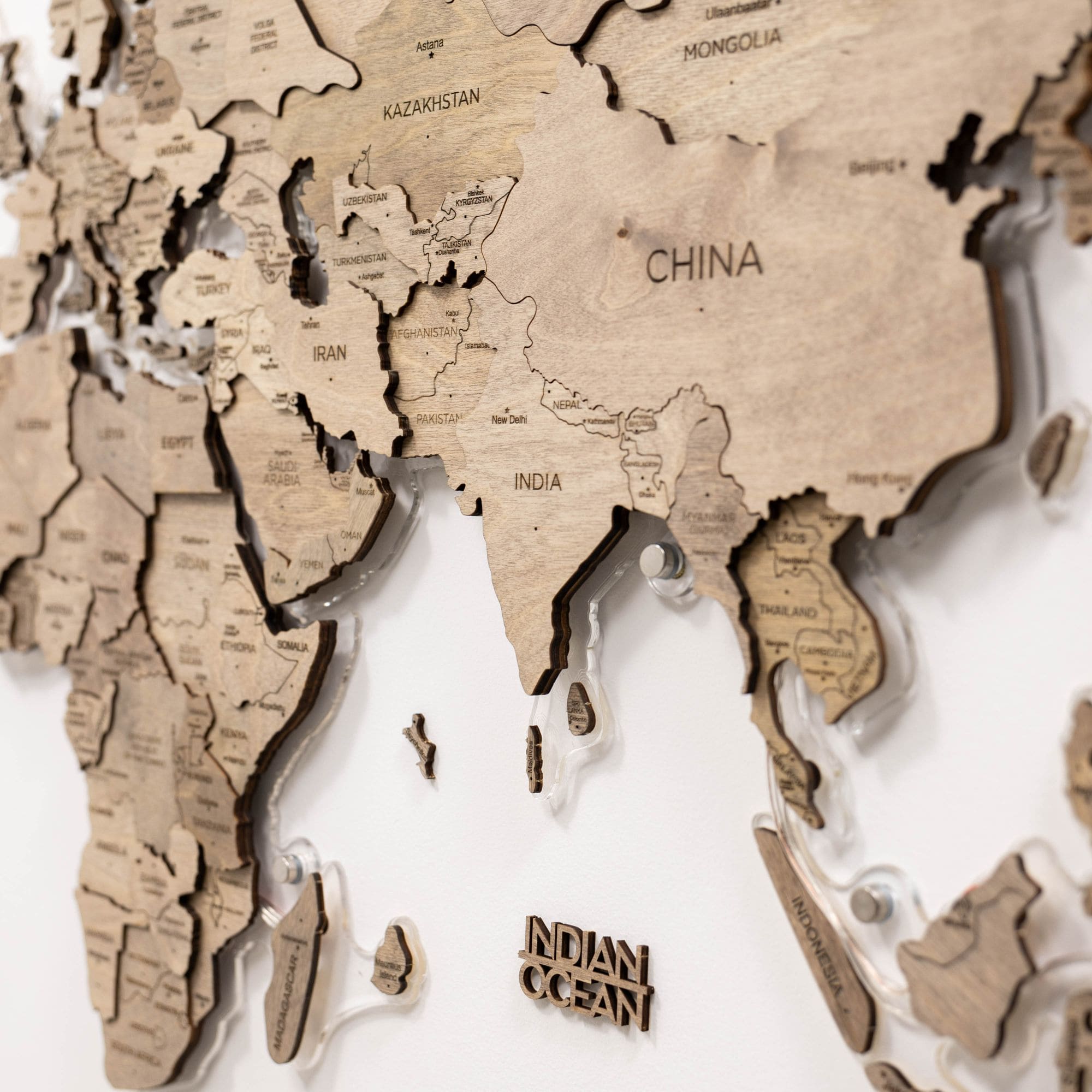 3D LED Wooden World Map 2.0 Terra Floating Wall Art Brown
