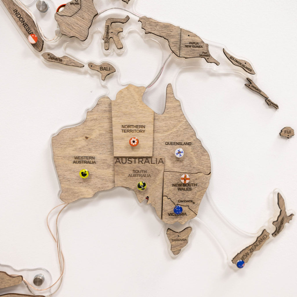 3D LED Wooden World Map 2.0 Terra Floating Wall Art Brown