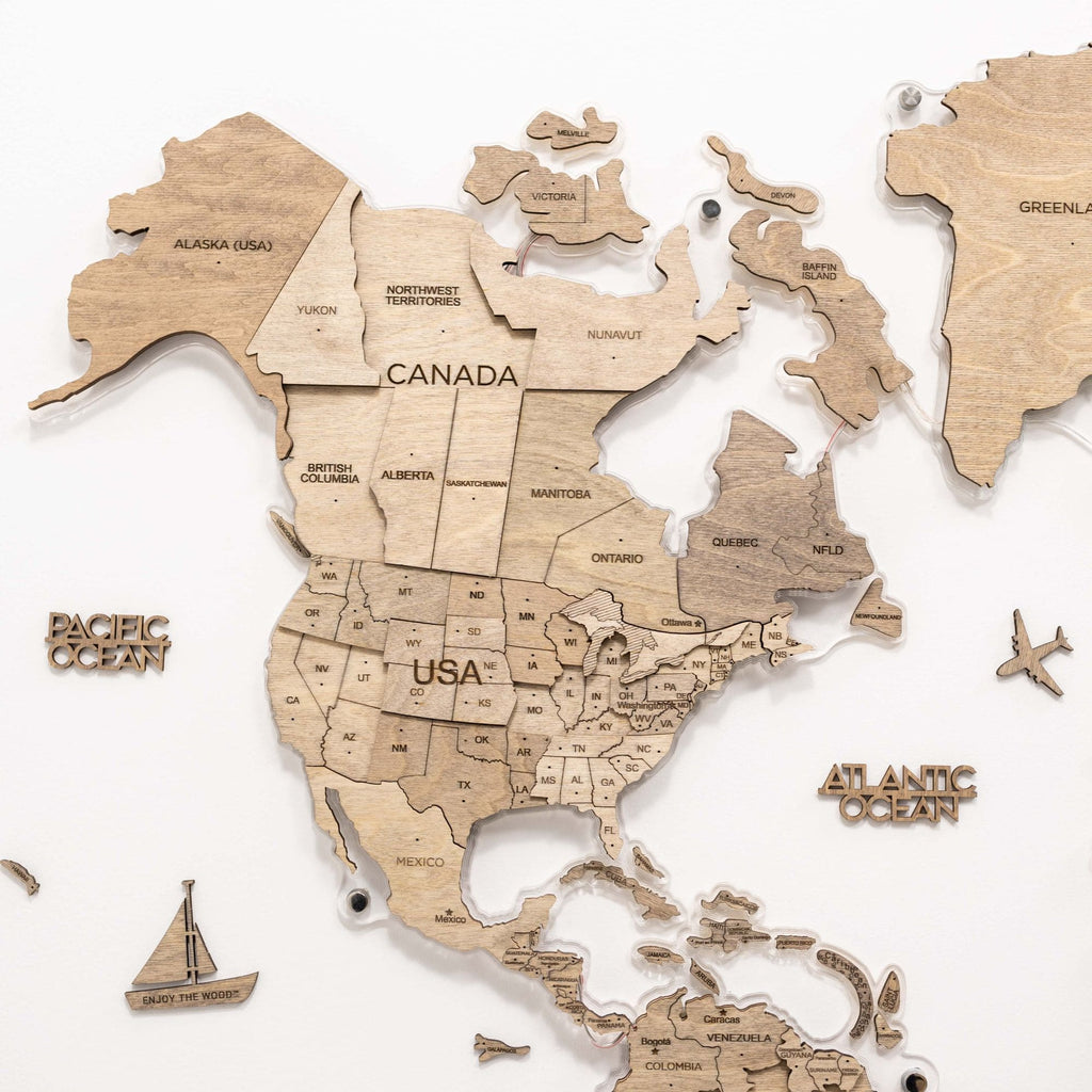 3D LED Wooden World Map 2.0 Terra Floating Wall Art Brown
