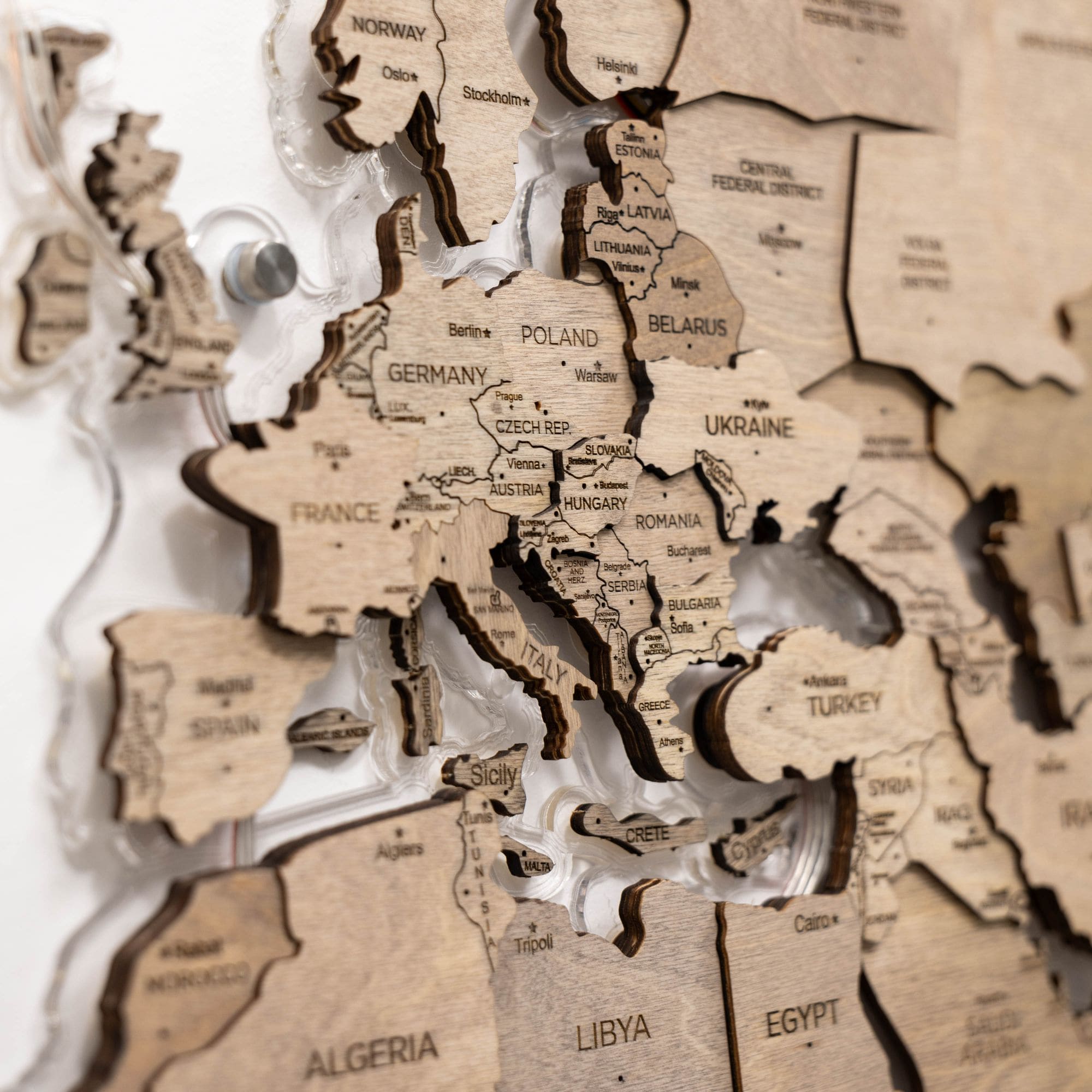 3D LED Wooden World Map 2.0 Terra Floating Wall Art Brown