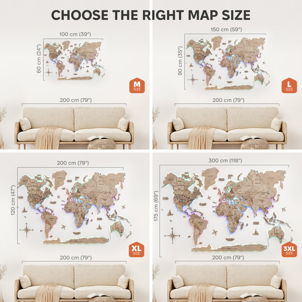 3D LED Wooden World Map 2.0 Terra Floating Wall Art Brown