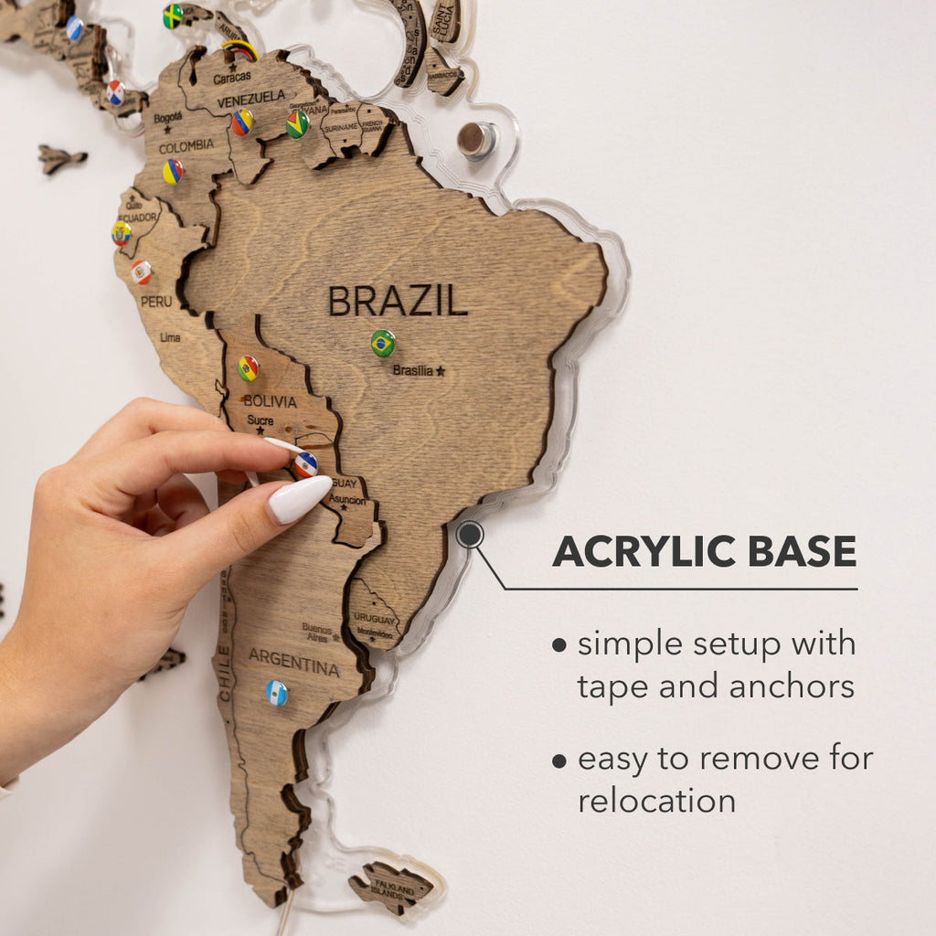 3D LED Wooden World Map 2.0 Terra Floating Wall Art Brown