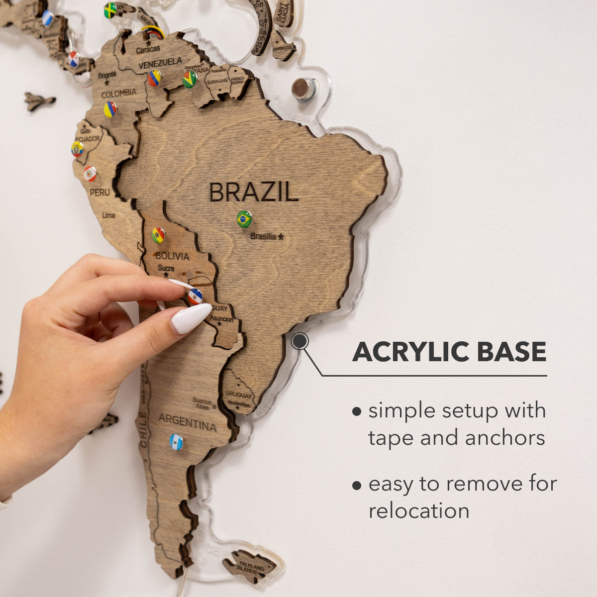 3D LED Wooden World Map 2.0 Terra Floating Wall Art Brown