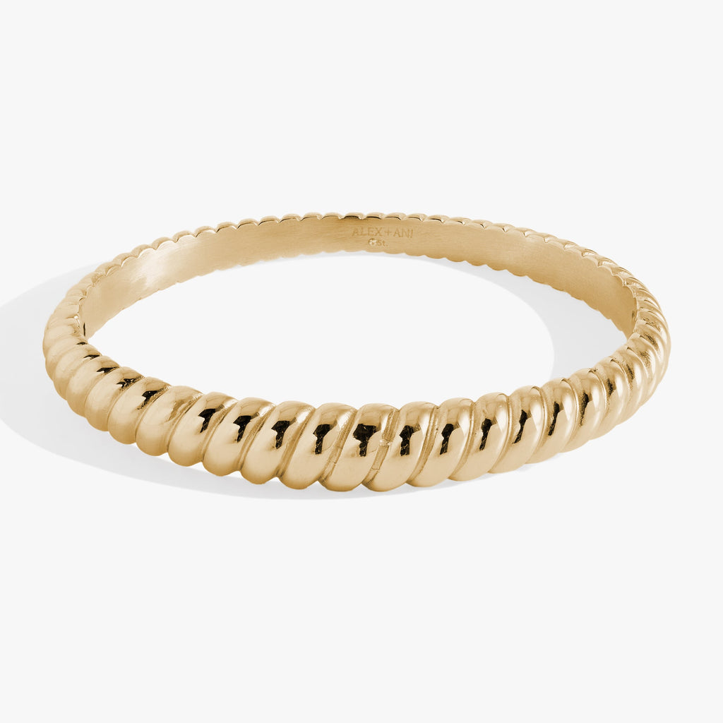 Gold Tone Stainless Steel Rope Textured Bangle Bracelet