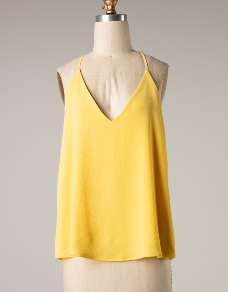 Sunny Yellow textured cami top featuring a sleeveless design and a solid color finish.