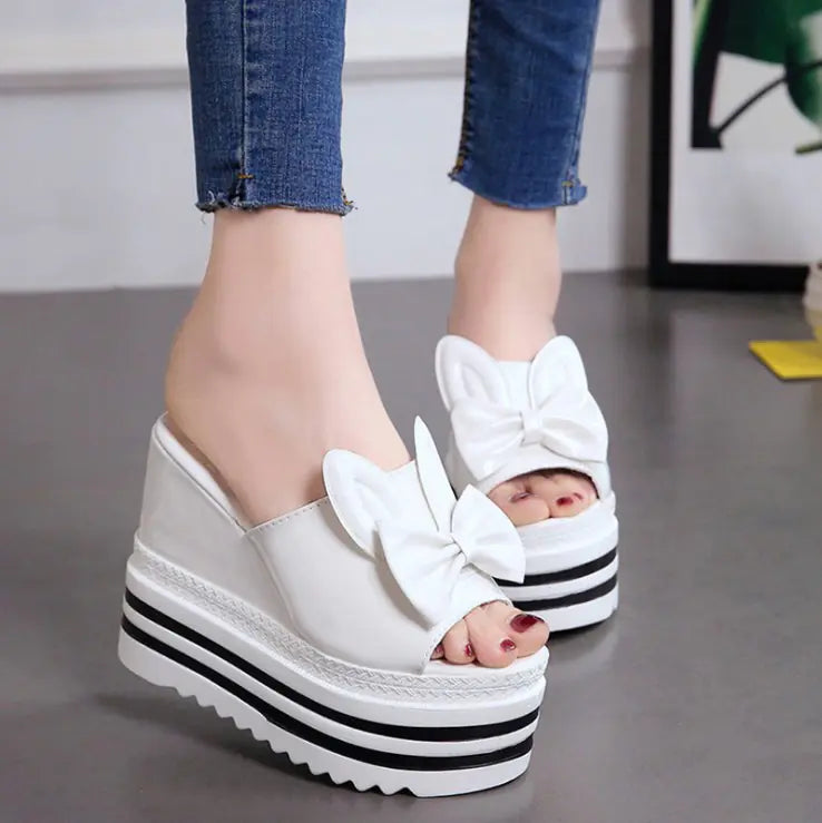 Women's Platform Wedge Sandals with Playful Rabbit Ear Bow Design - Image 21