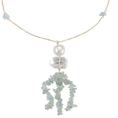 39 Inch Tassel Necklace with Freshwater Pearl and Natural Stone - Image 3