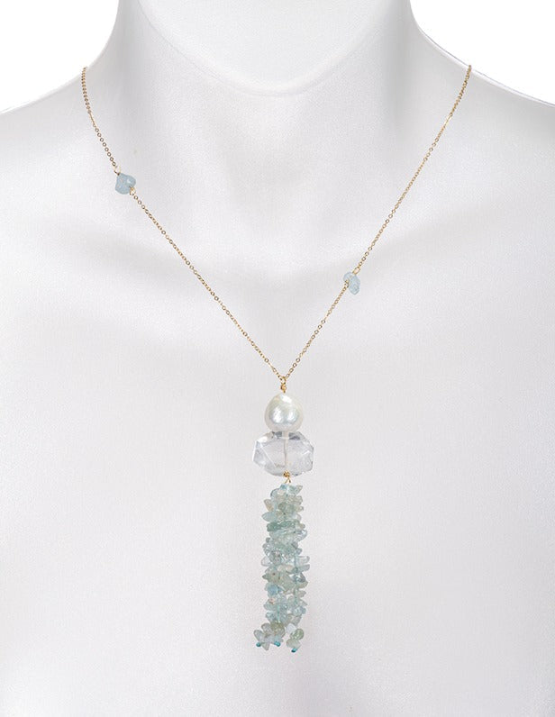 39 Inch Tassel Necklace with Freshwater Pearl and Natural Stone - Image 5