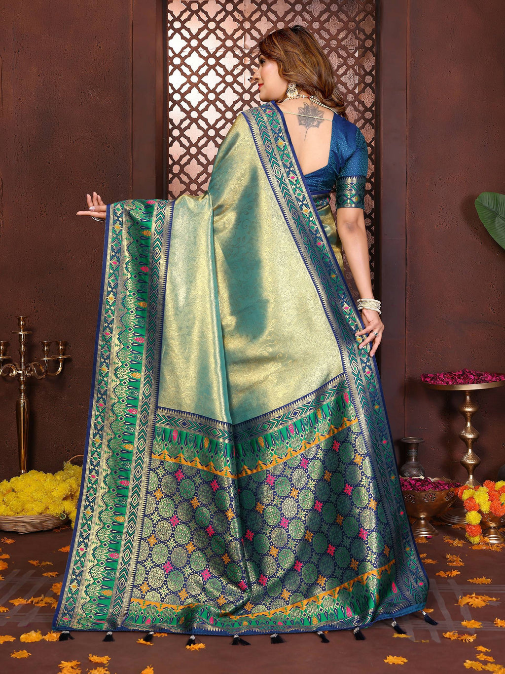 Sea Green Tissue Silk Weaving Saree with Subtle Sheen