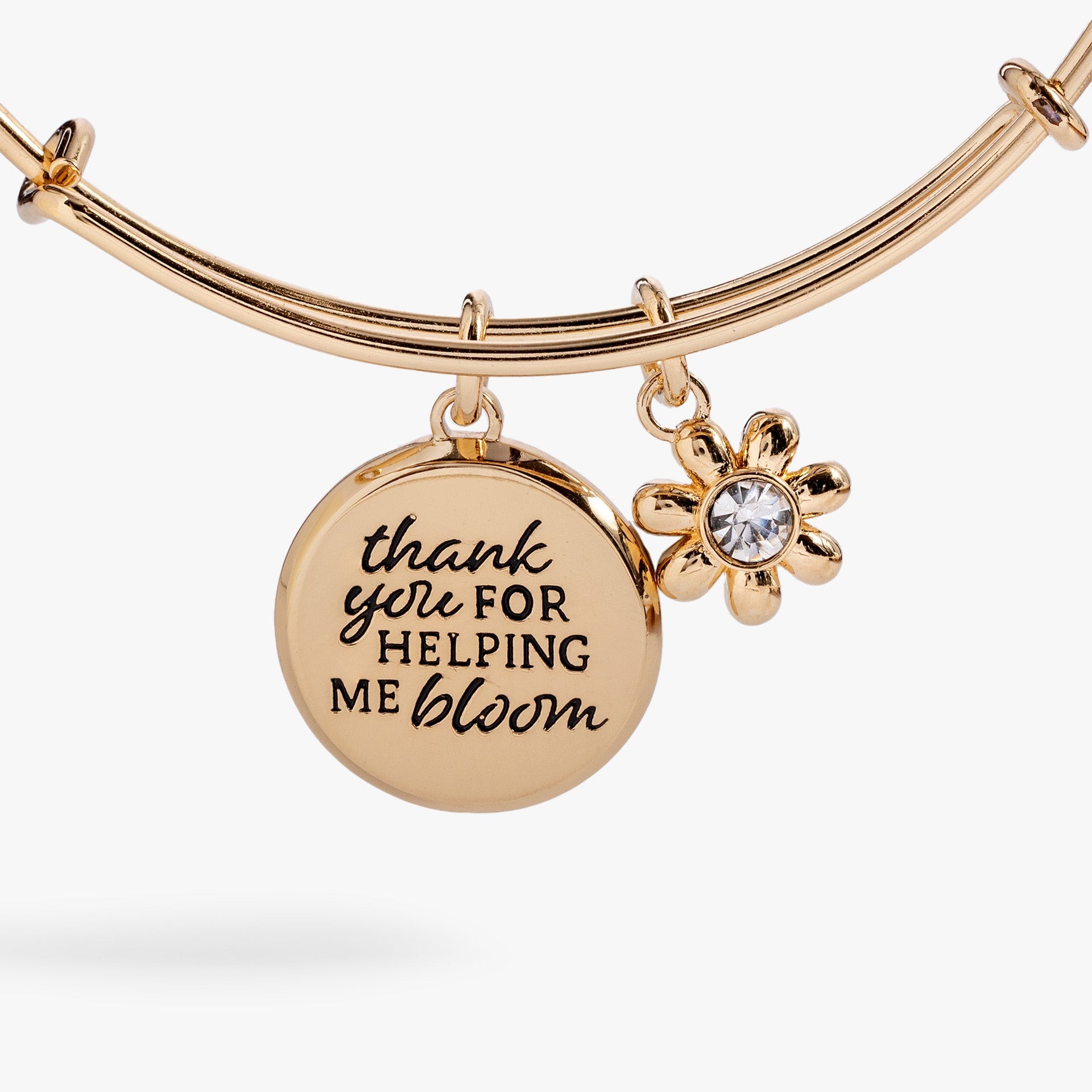 Thank You For Helping Me Bloom Crystal Charm Bangle Bracelet