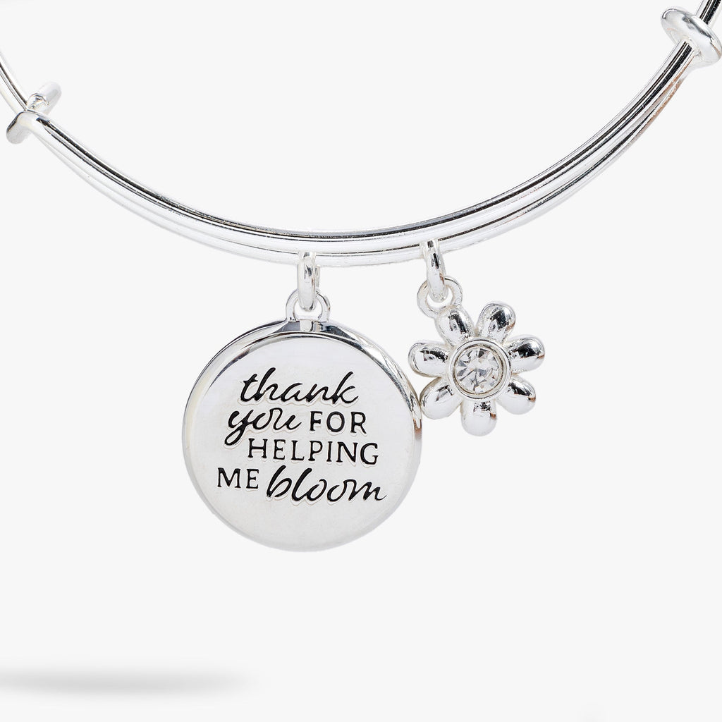Thank You For Helping Me Bloom Crystal Charm Bangle Bracelet