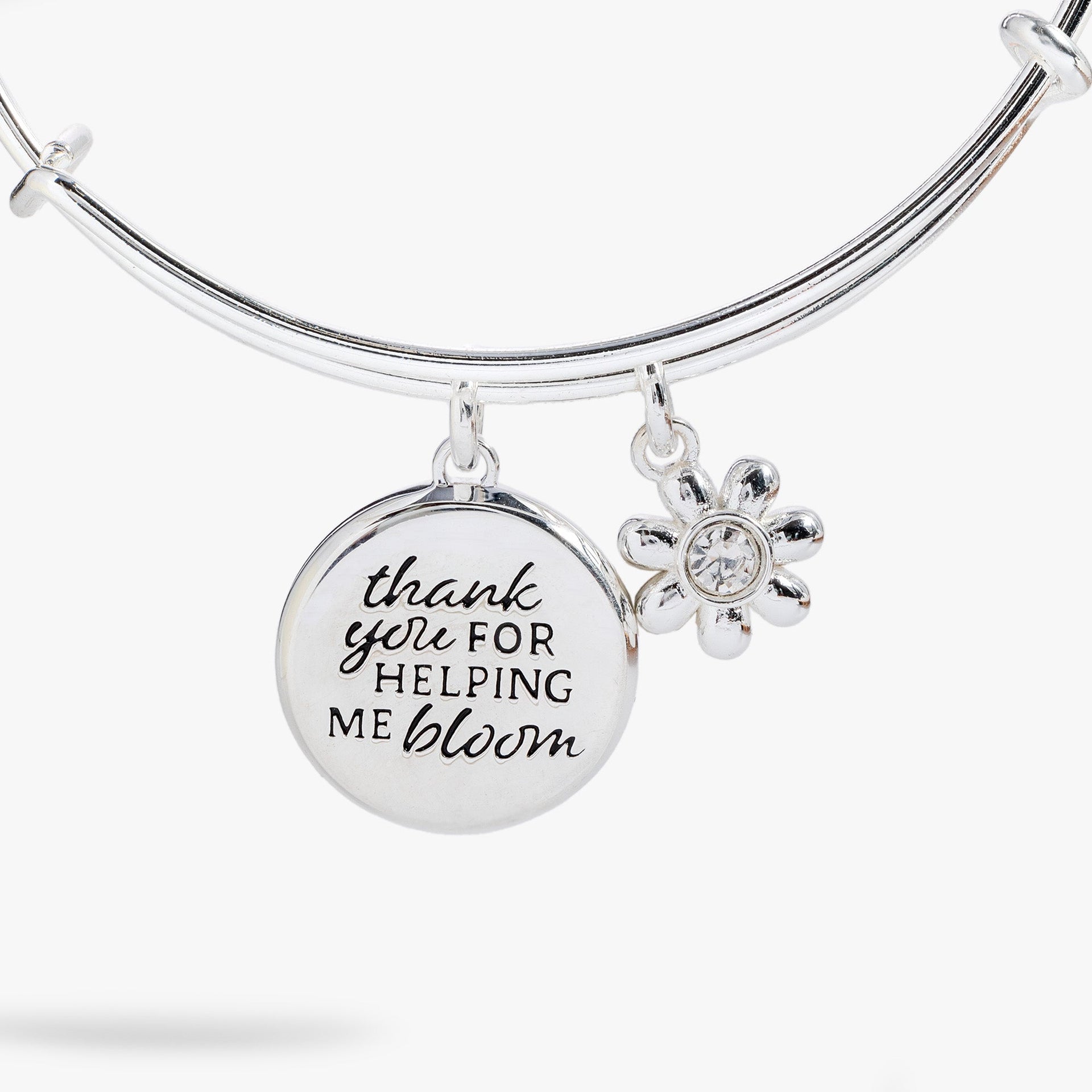 Thank You For Helping Me Bloom Crystal Charm Bangle Bracelet