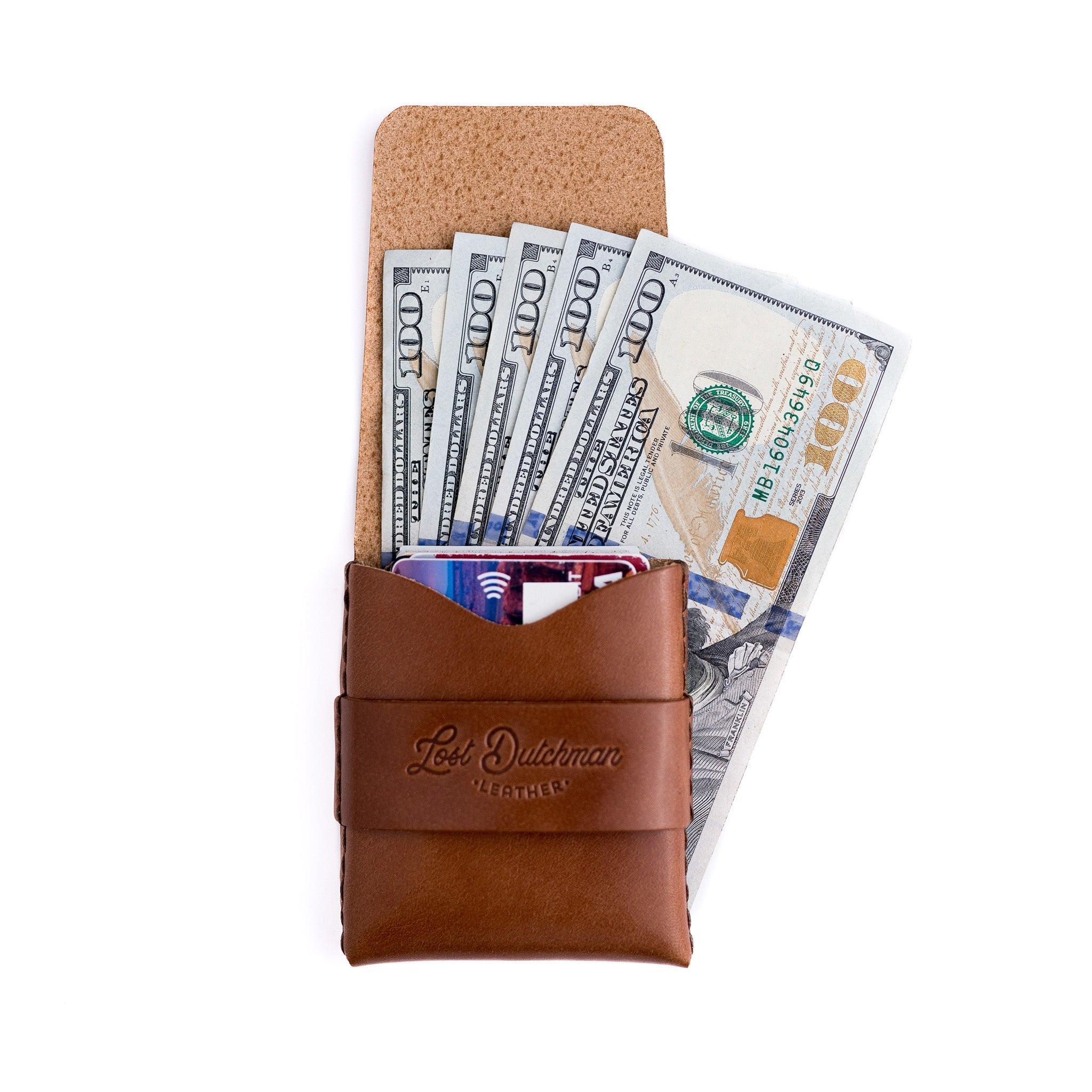Brown American full-grain cowhide Big Finn 2 wallet with front flap and side-access cash pocket