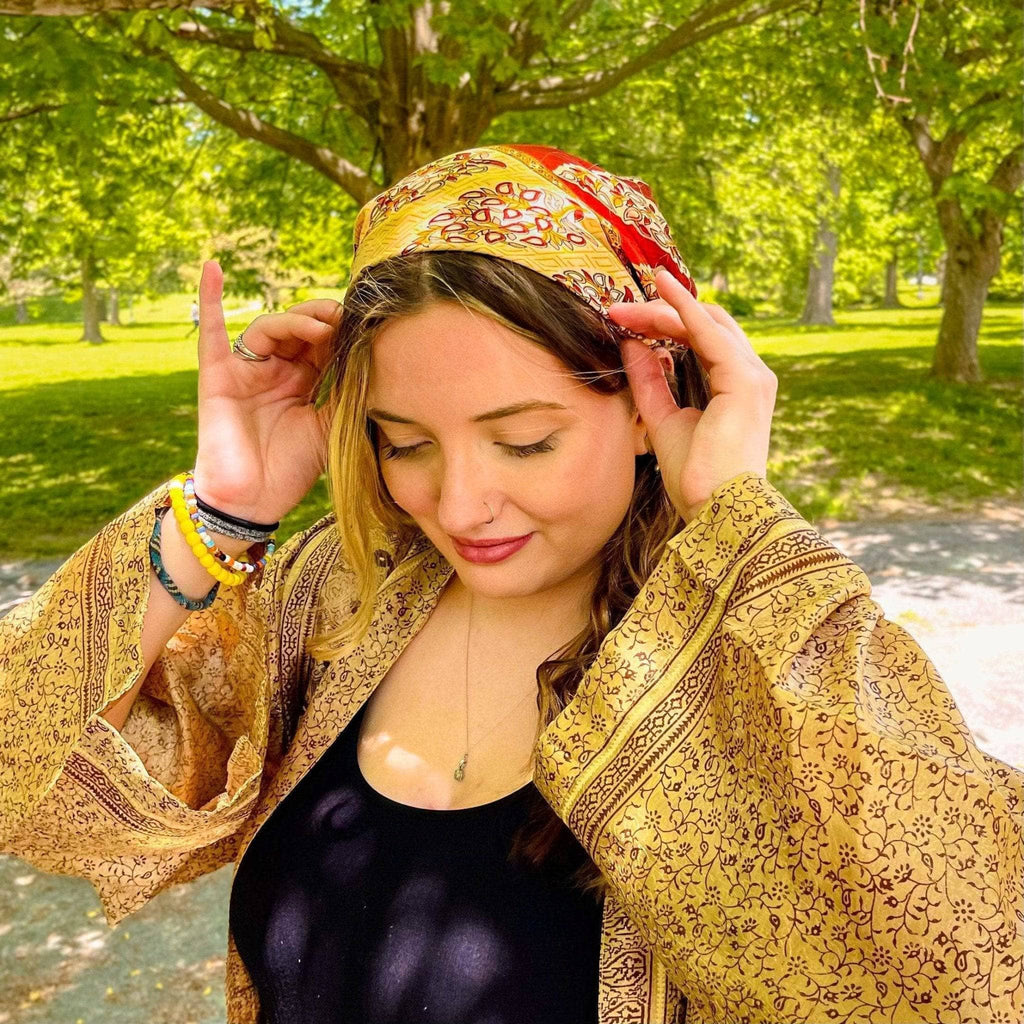 Assorted Sari Silk Bandana 5-Pack: Sustainable Fabric Accessories