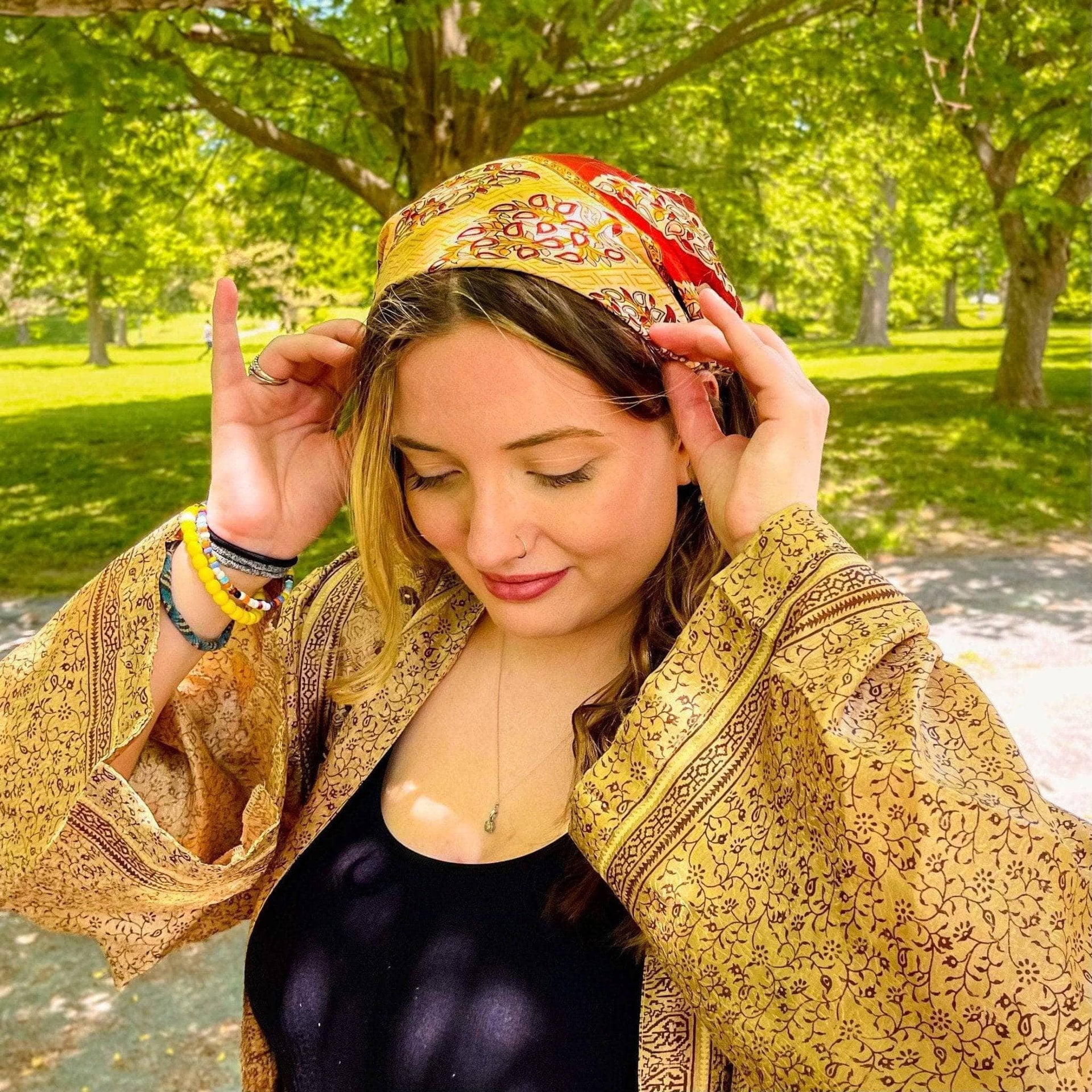 Assorted Sari Silk Bandana 5-Pack: Sustainable Fabric Accessories
