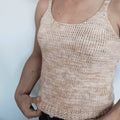 The Hampton Top knit tank pattern, a versatile low-back sleeveless top for year-round styling.