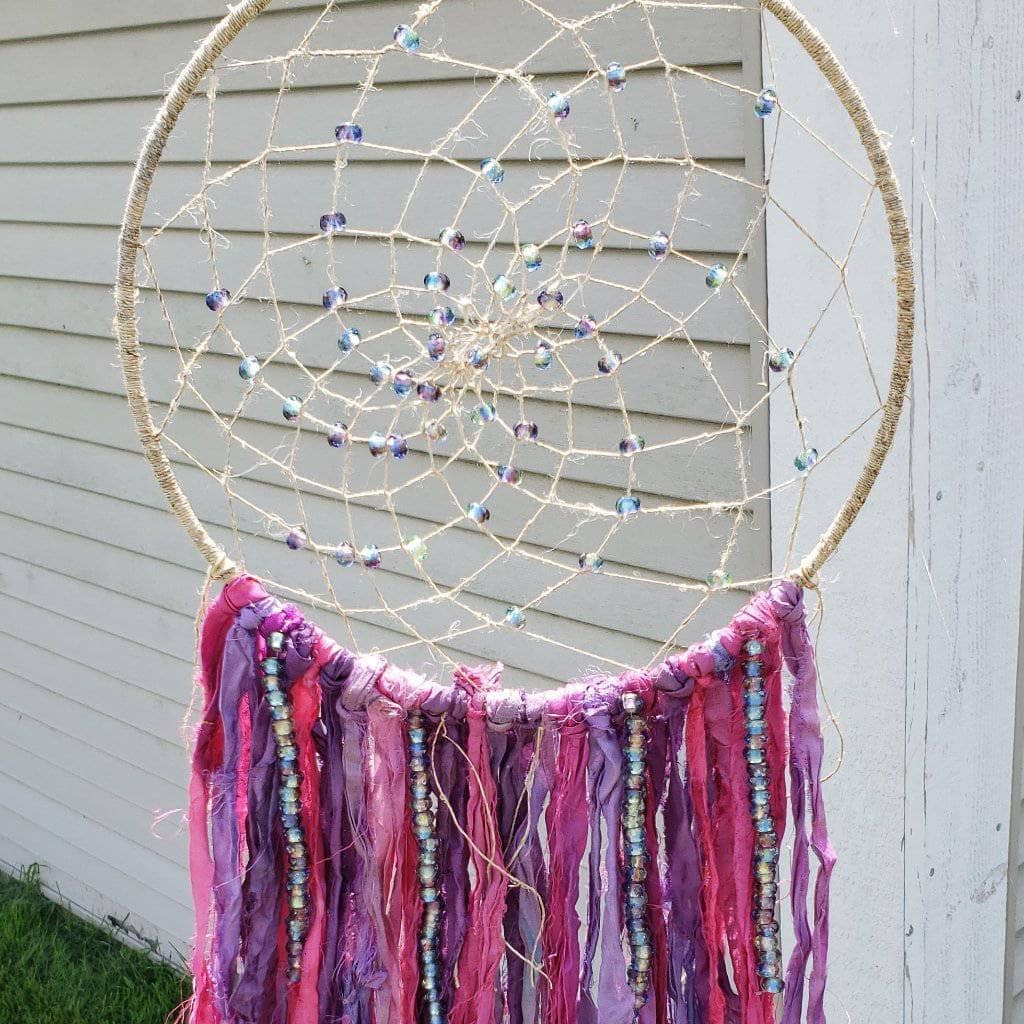 DIY Dreamcatcher Kit Bohemian Wall Art with Sari Silk Ribbon